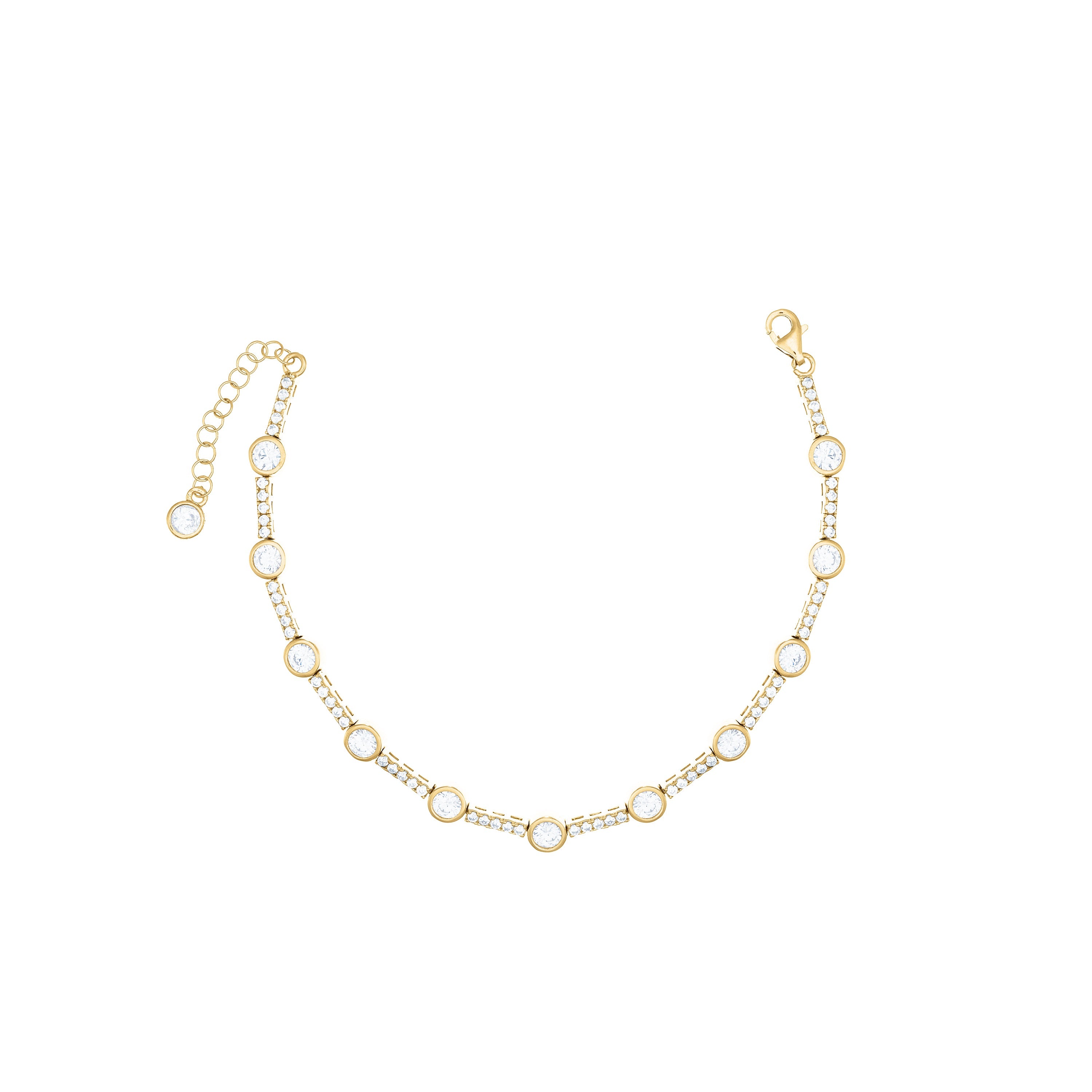 Bezel Set Cubic Zirconia Chain Bracelet - Gold White