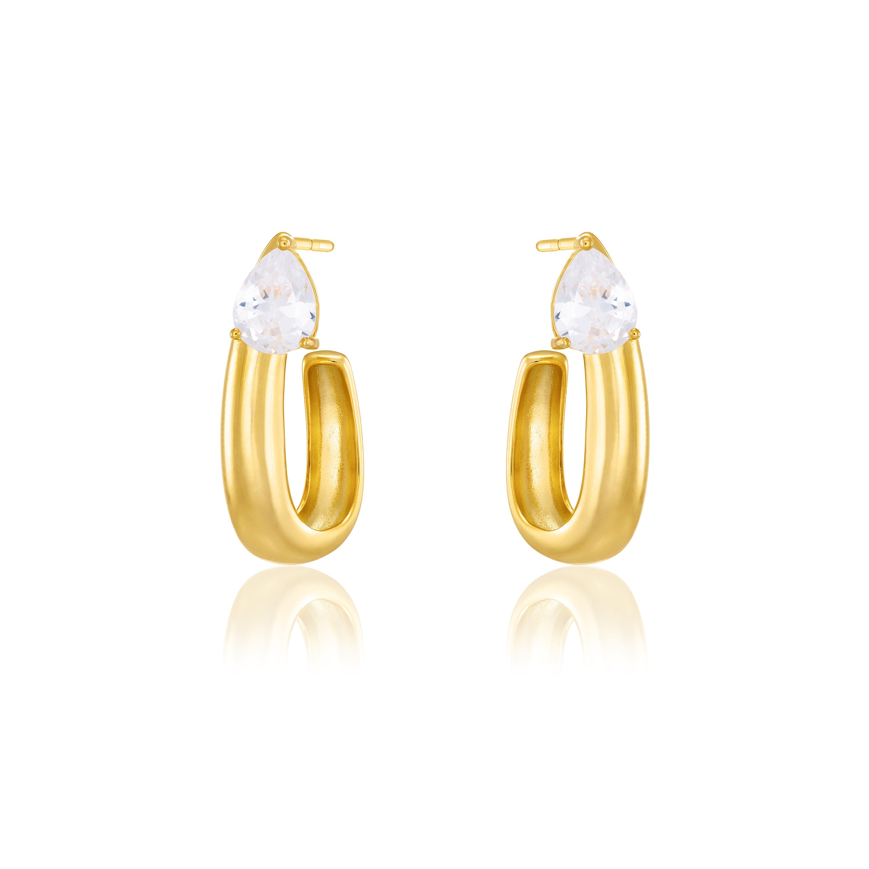 Big Teardrop U Shape Hoop Earrings - Gold White