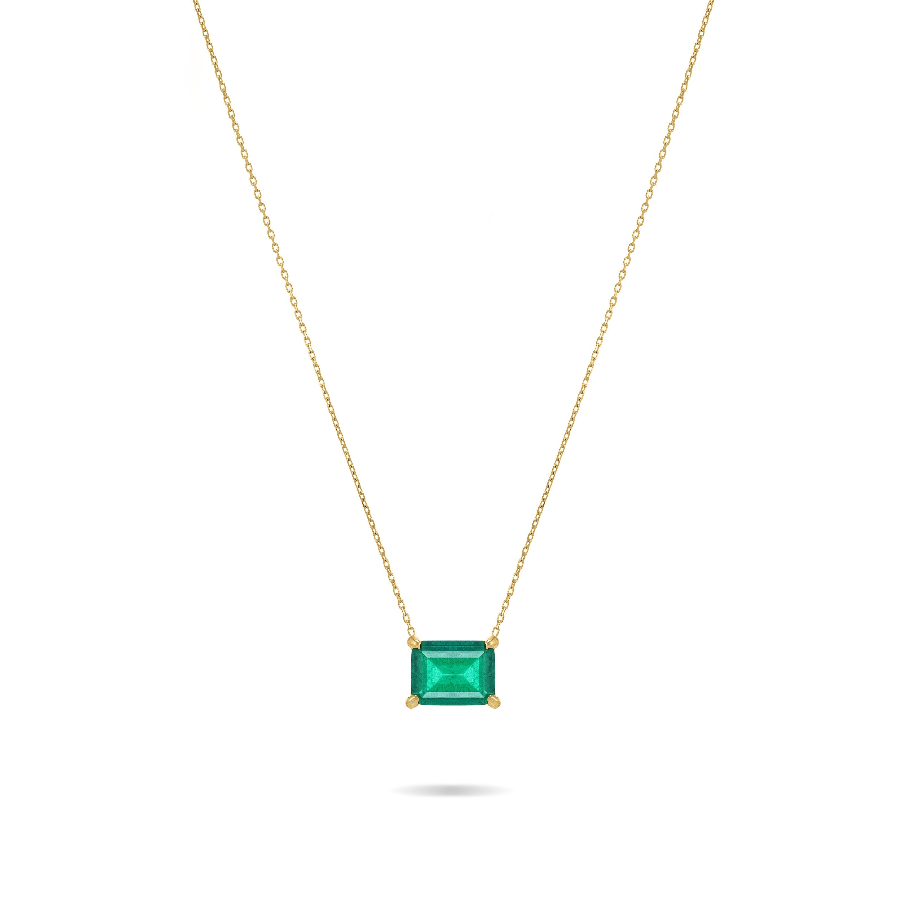 Cubic Zirconia Big Stone Chain Necklace - Gold Green Matt - Rectangle