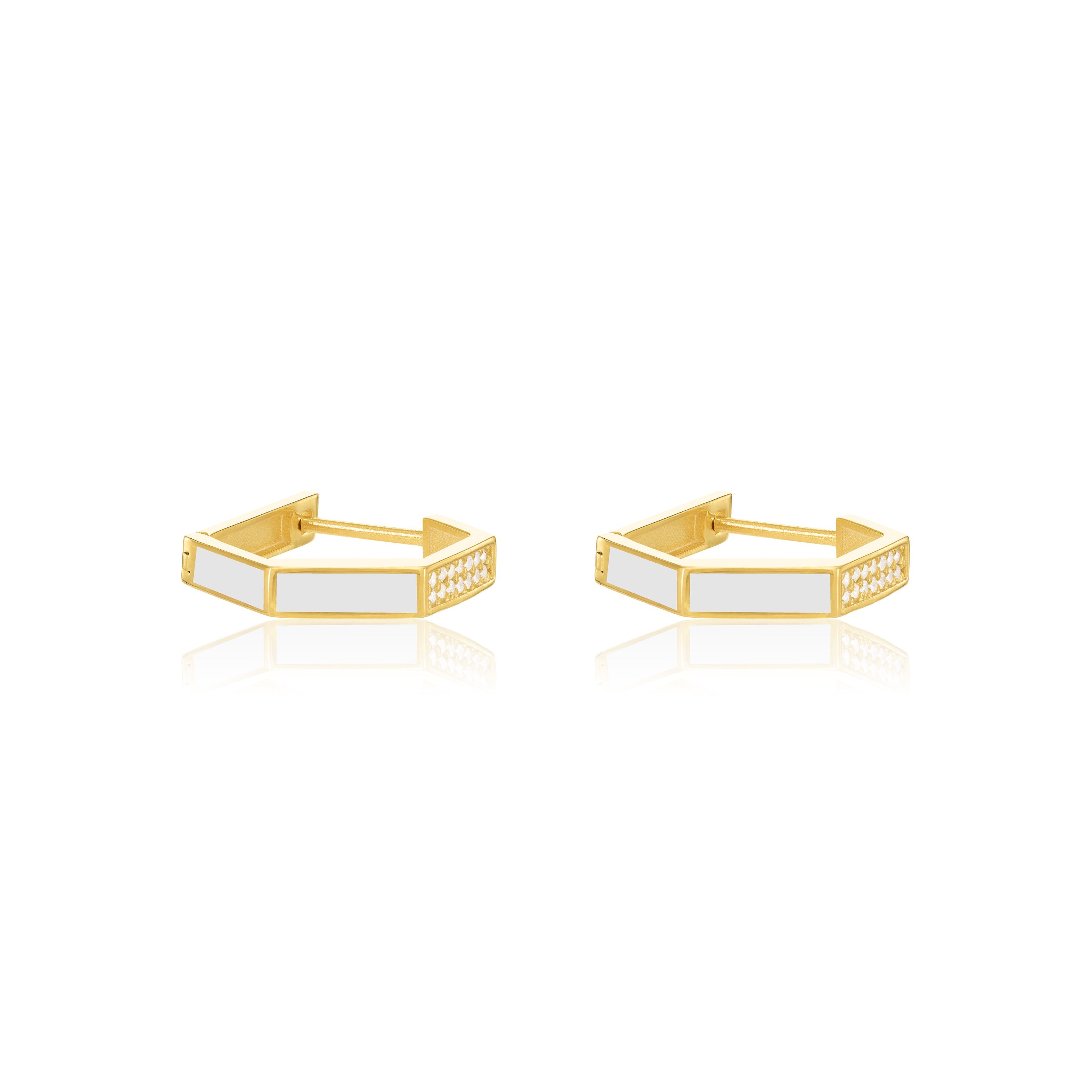 Cubic Zirconia Enamel Hexagon Shaped Hoop Earrings - Gold White - Big