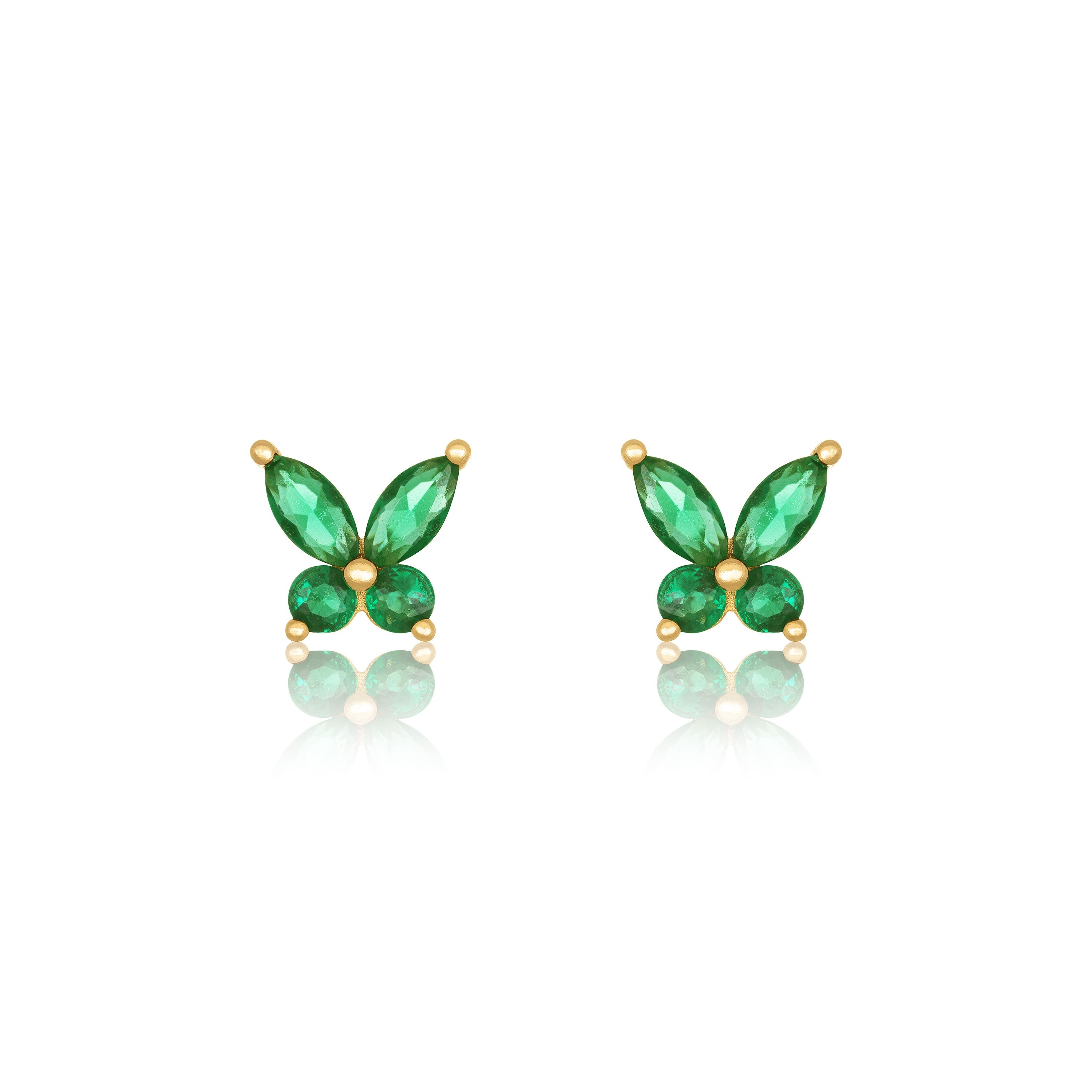 Cubic Zirconia Marquise And Round Butterfly Stud Earrings - Gold Green