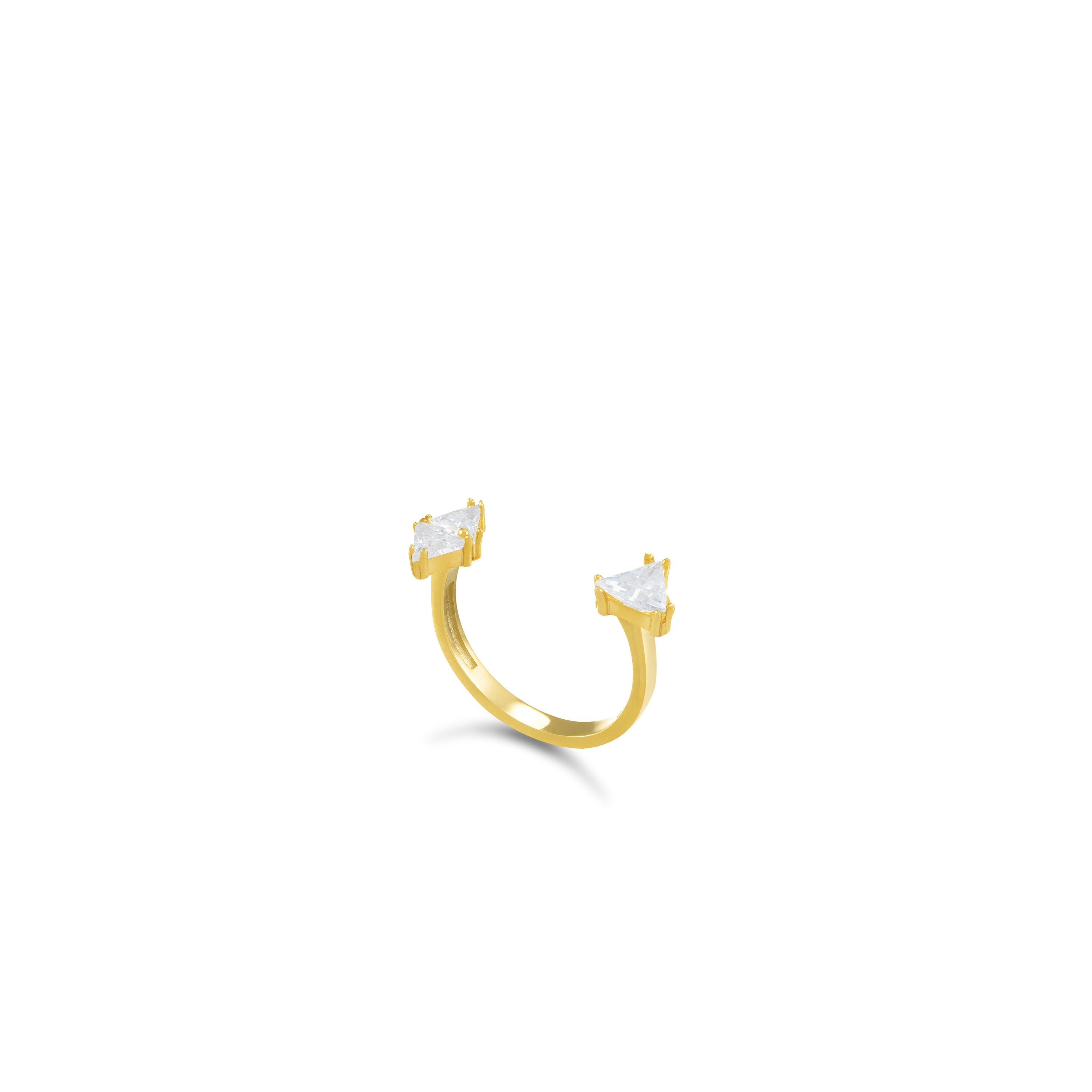 Cubic Zirconia Three Triangles Open Pinky Ring - Gold White