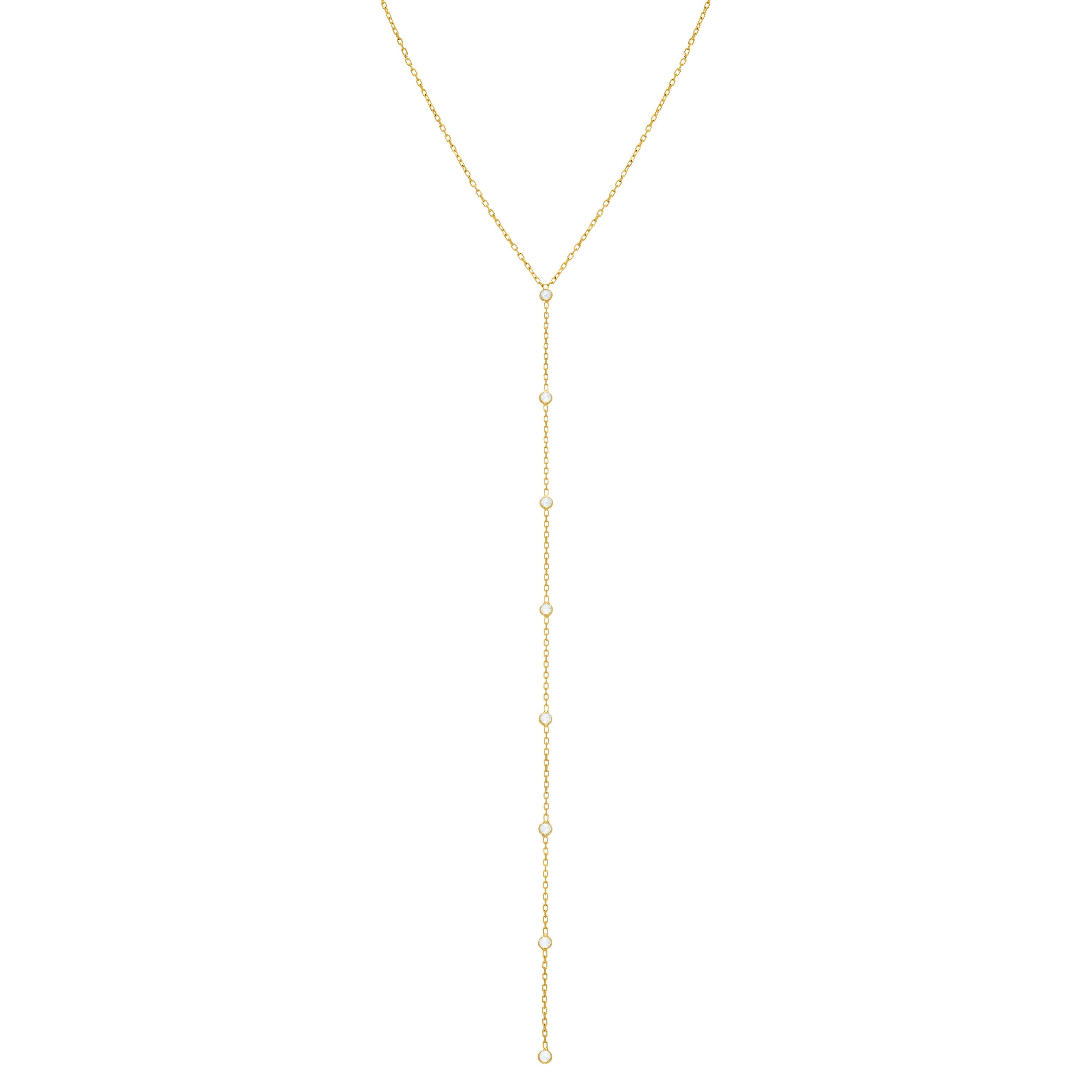 Cubic Zirconia Bezel Chain Lariat Choker - Gold White
