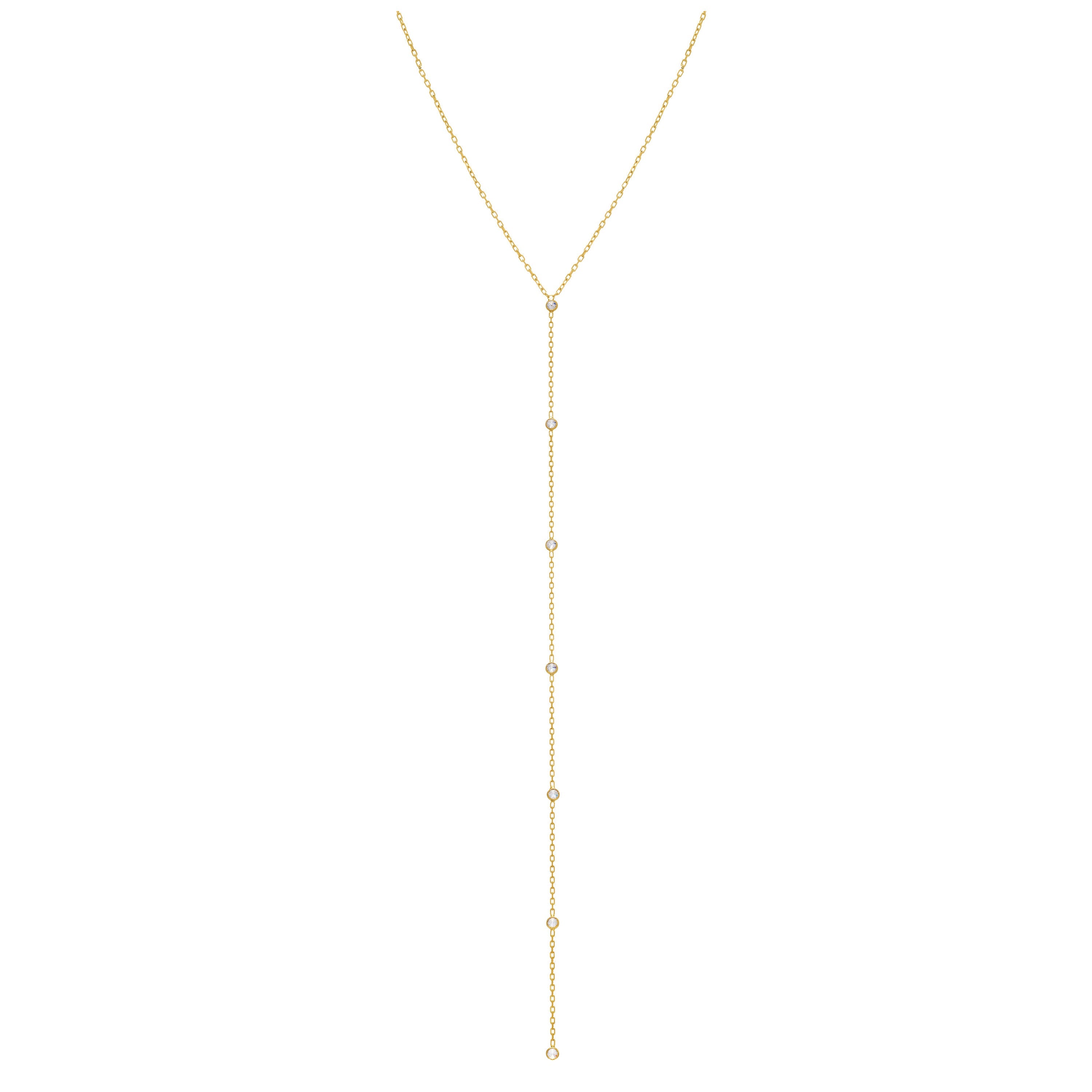 Cubic Zirconia Bezel Chain Lariat Sliding Clasp Choker