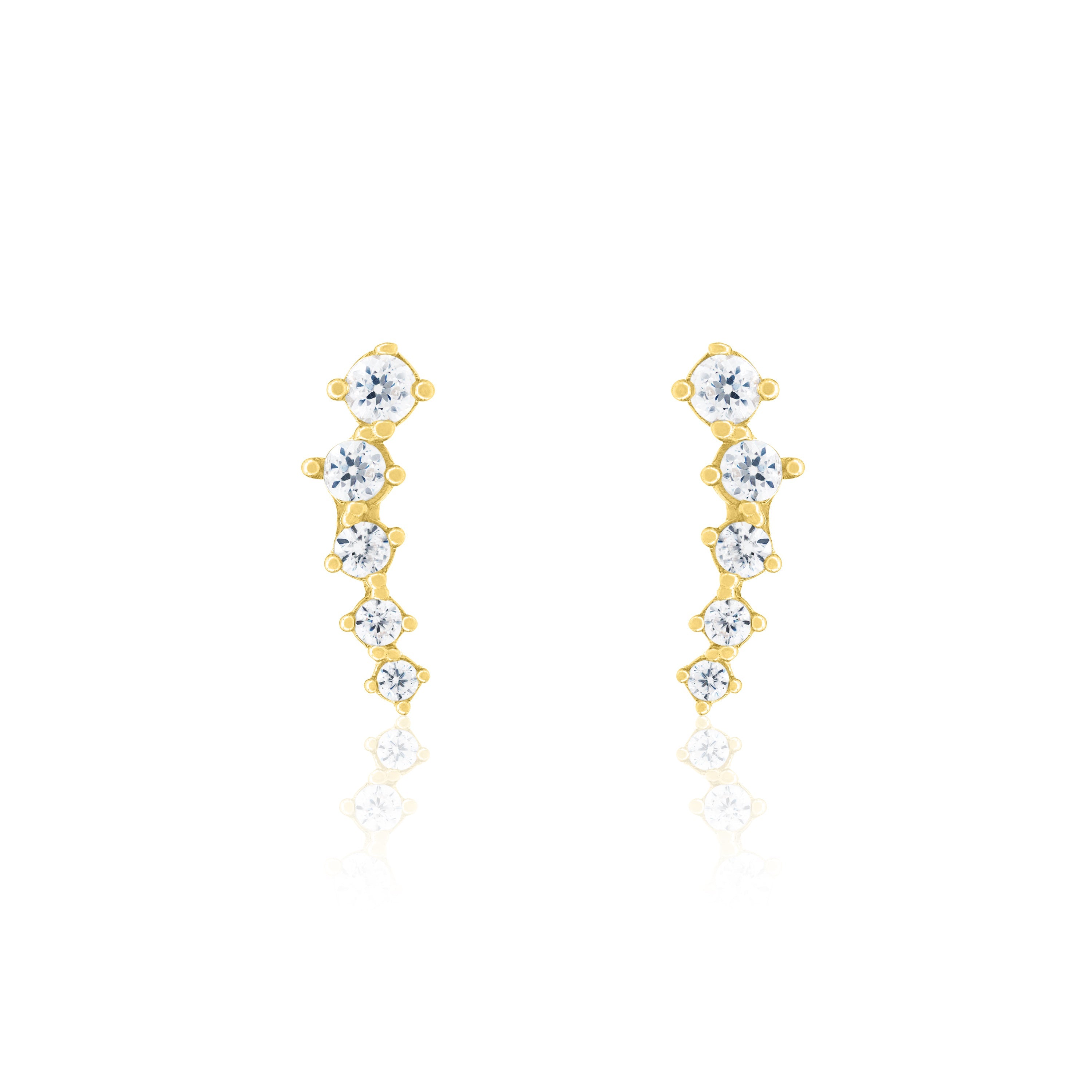 Cubic Zirconia Graduated Curved Bar Stud Earrings - Gold White