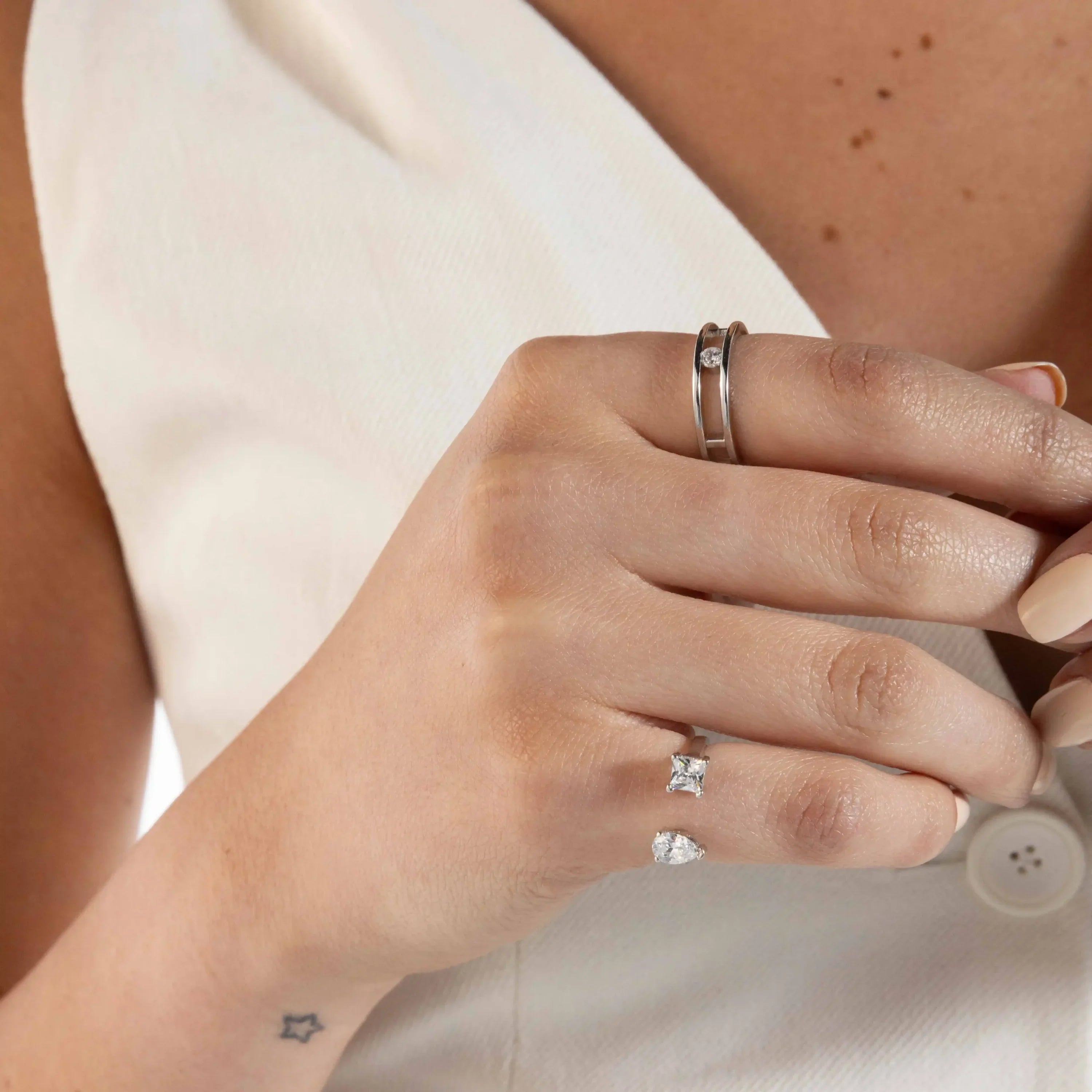 Cubic Zirconia Open Pinky Ring - Silver White