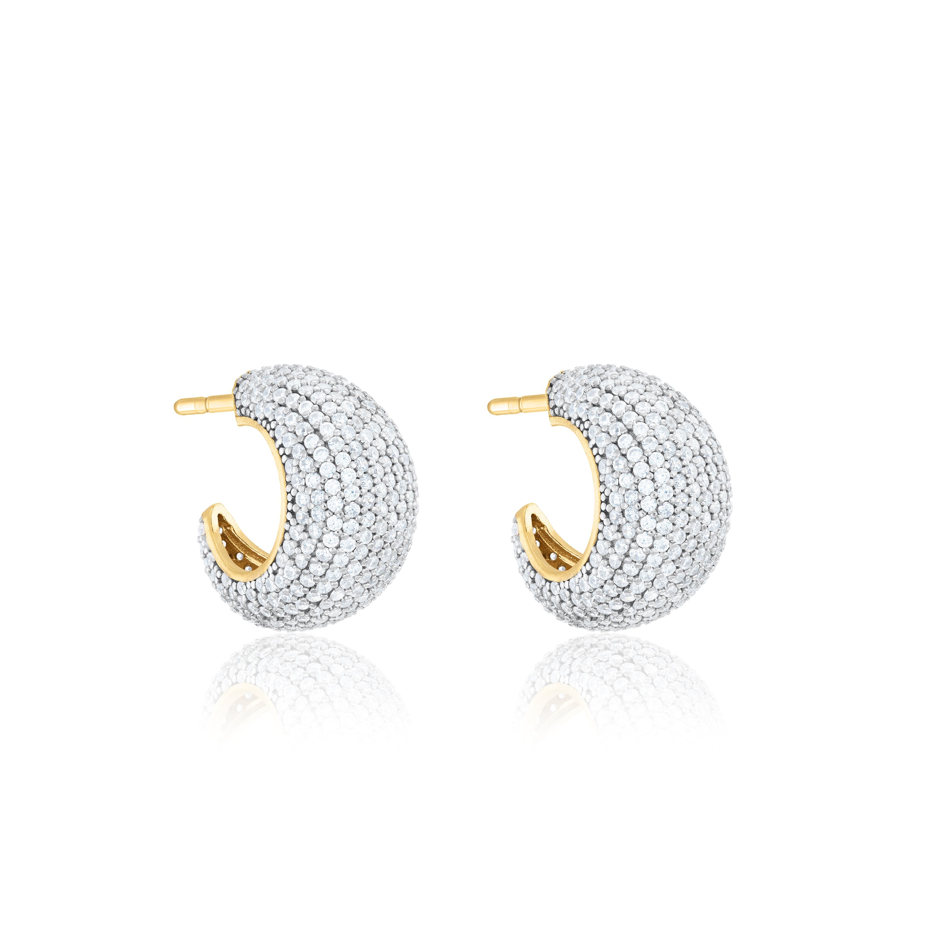 Cubic Zirconia Pave Dome Open Hoop Earrings - Gold White
