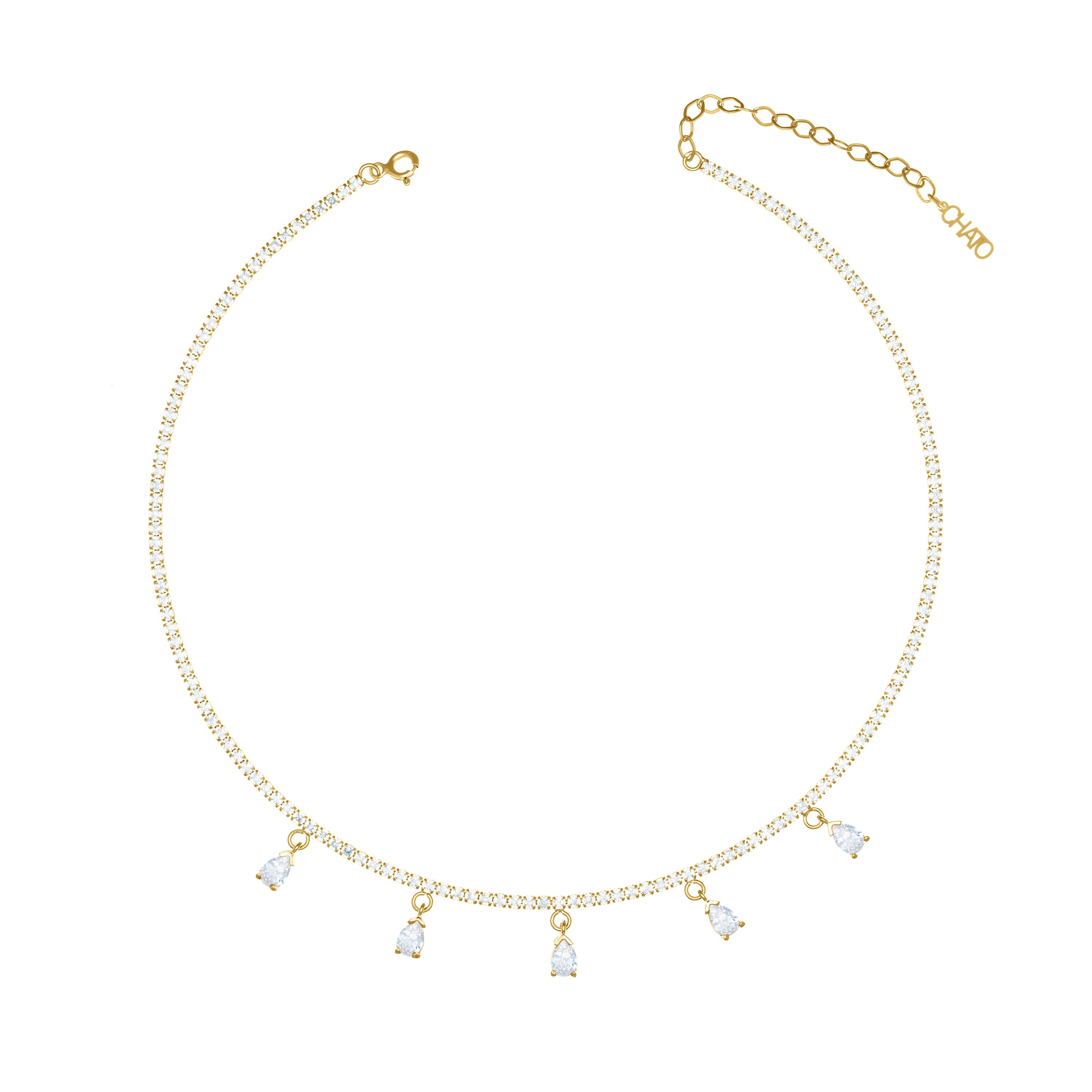 Dangling Multi Teardrop Tennis Choker - Gold White