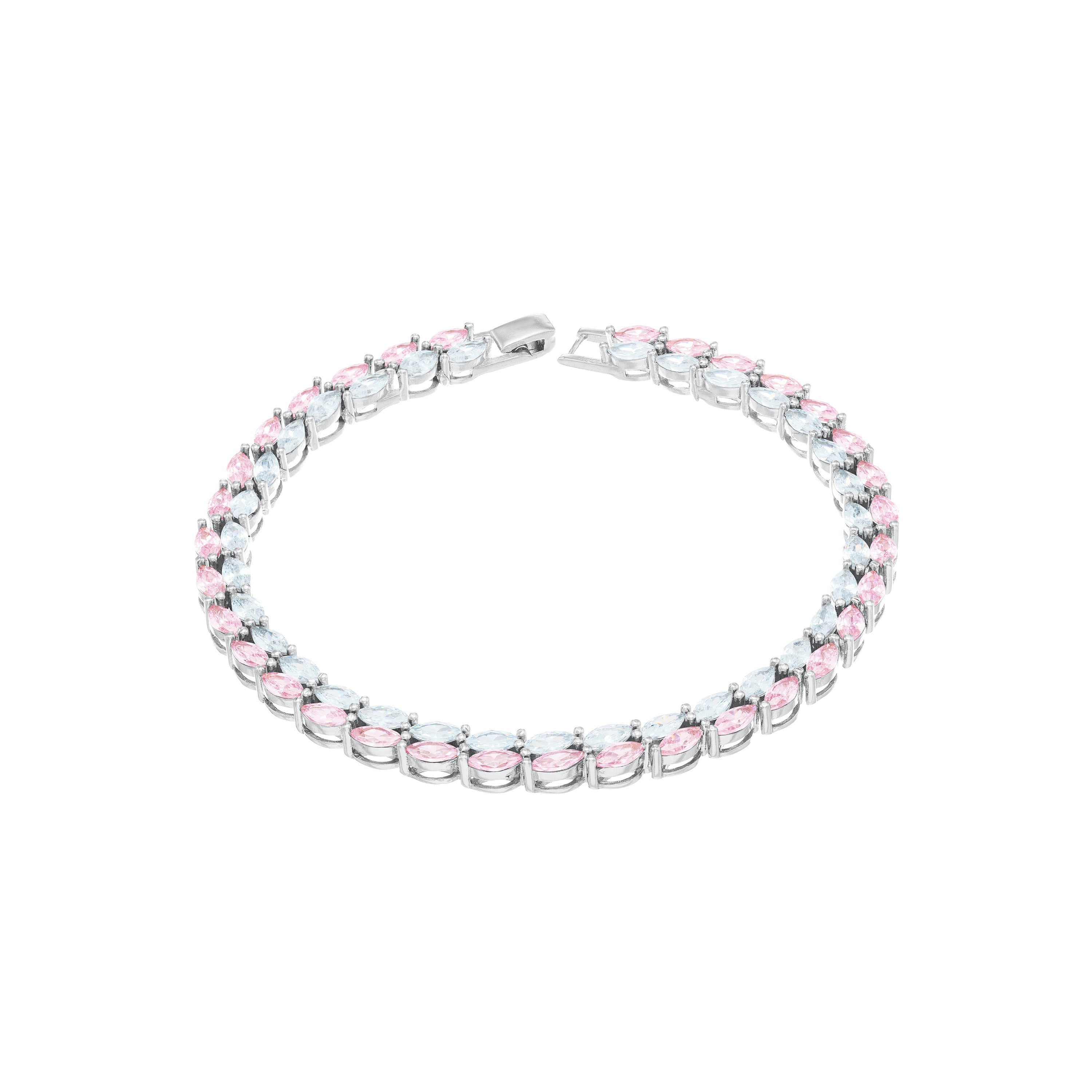 Double Marquise Line Tennis Bracelet - Silver Light Pink And White