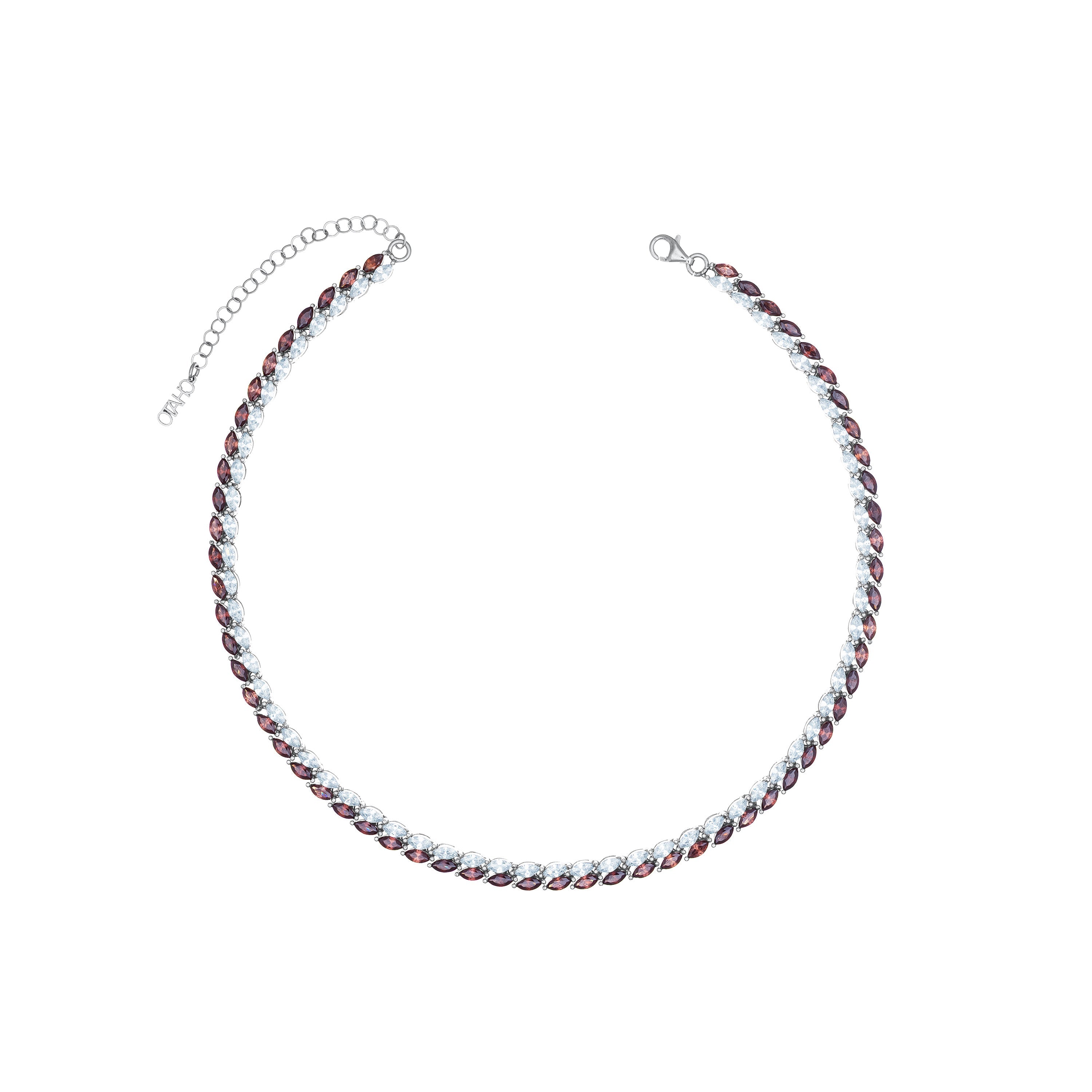Double Marquise Line Tennis Choker - Silver Brown And White
