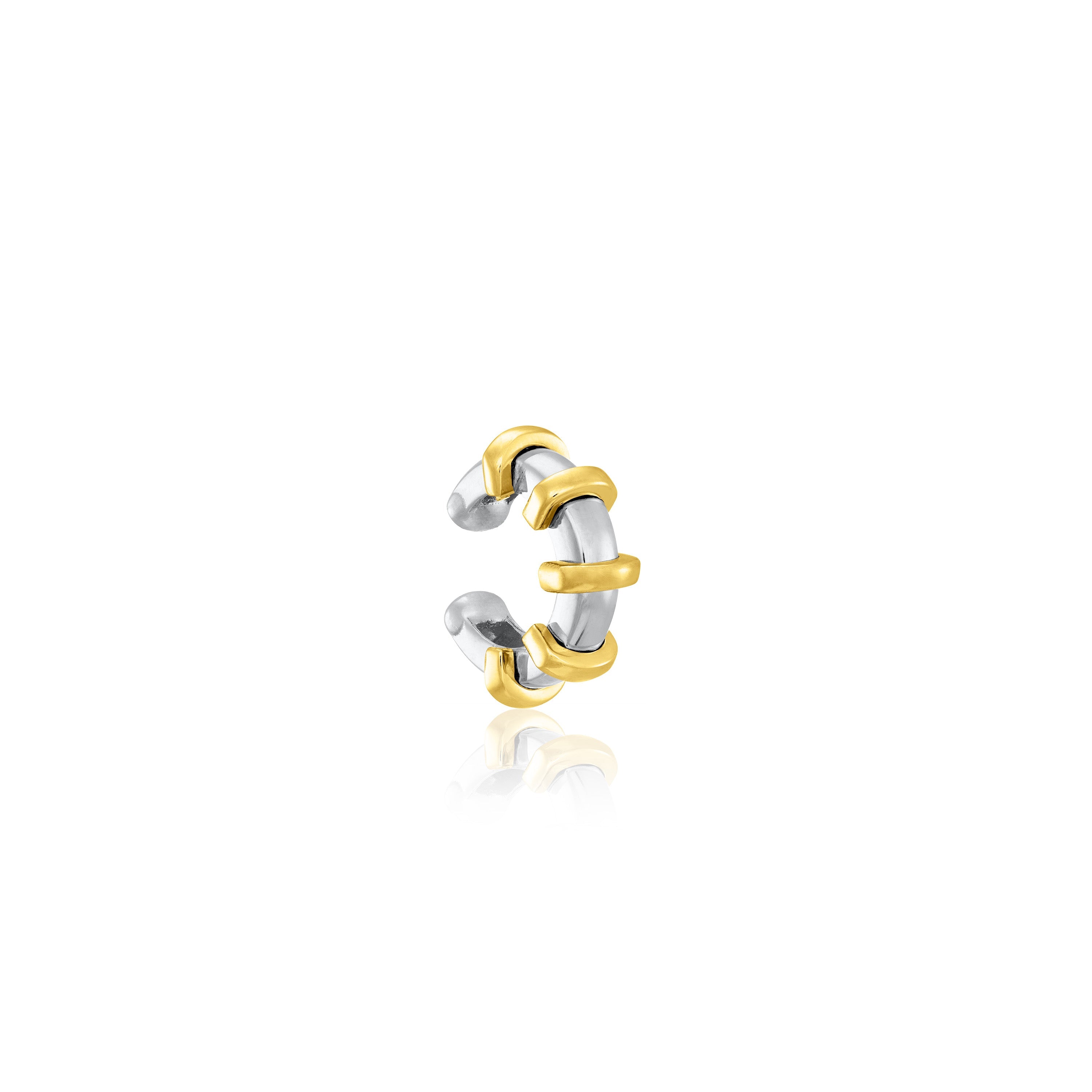 Five Cubic Zirconia Stripes Circle Ear Cuff - Silver Gold Cuffs