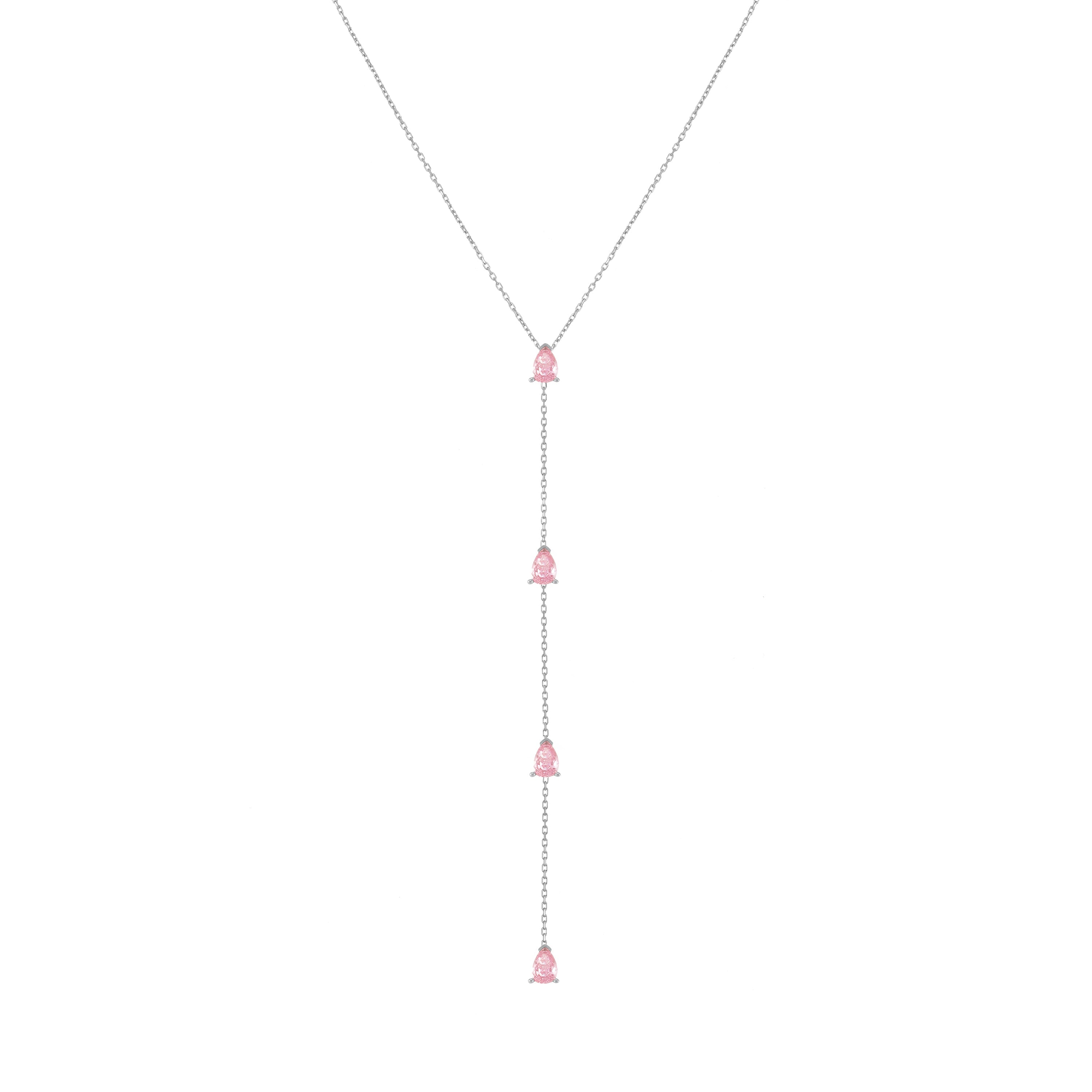 Four Teardrops Lariat Choker - Silver Light Pink