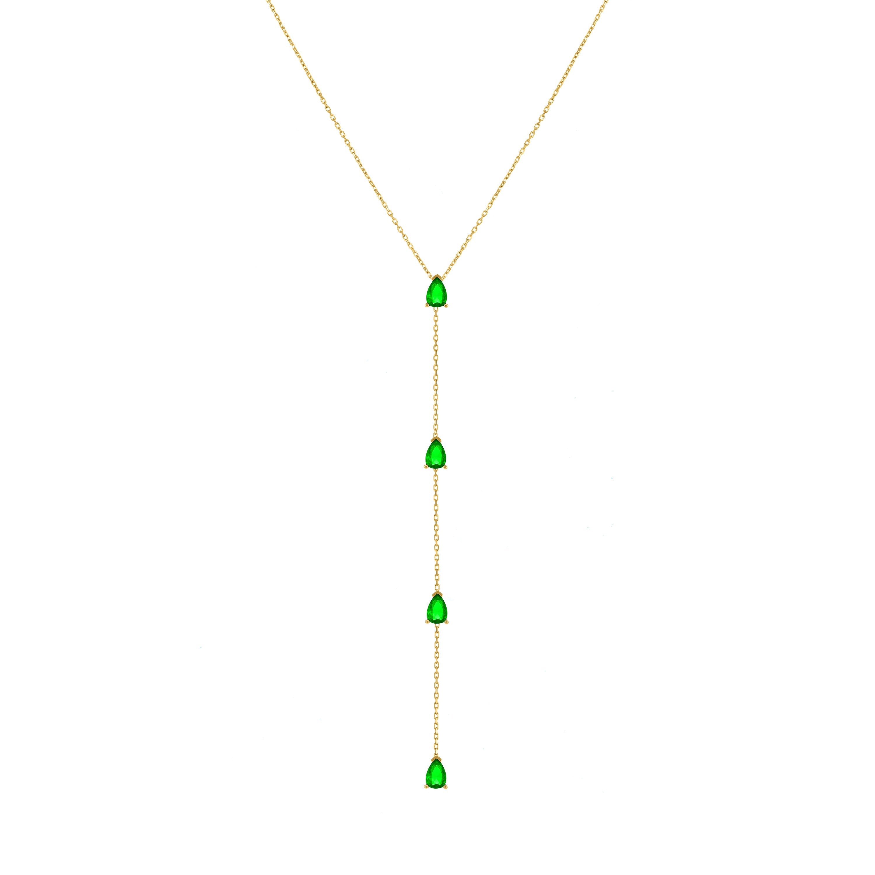Four Teardrops Lariat Choker - Gold Green Matt