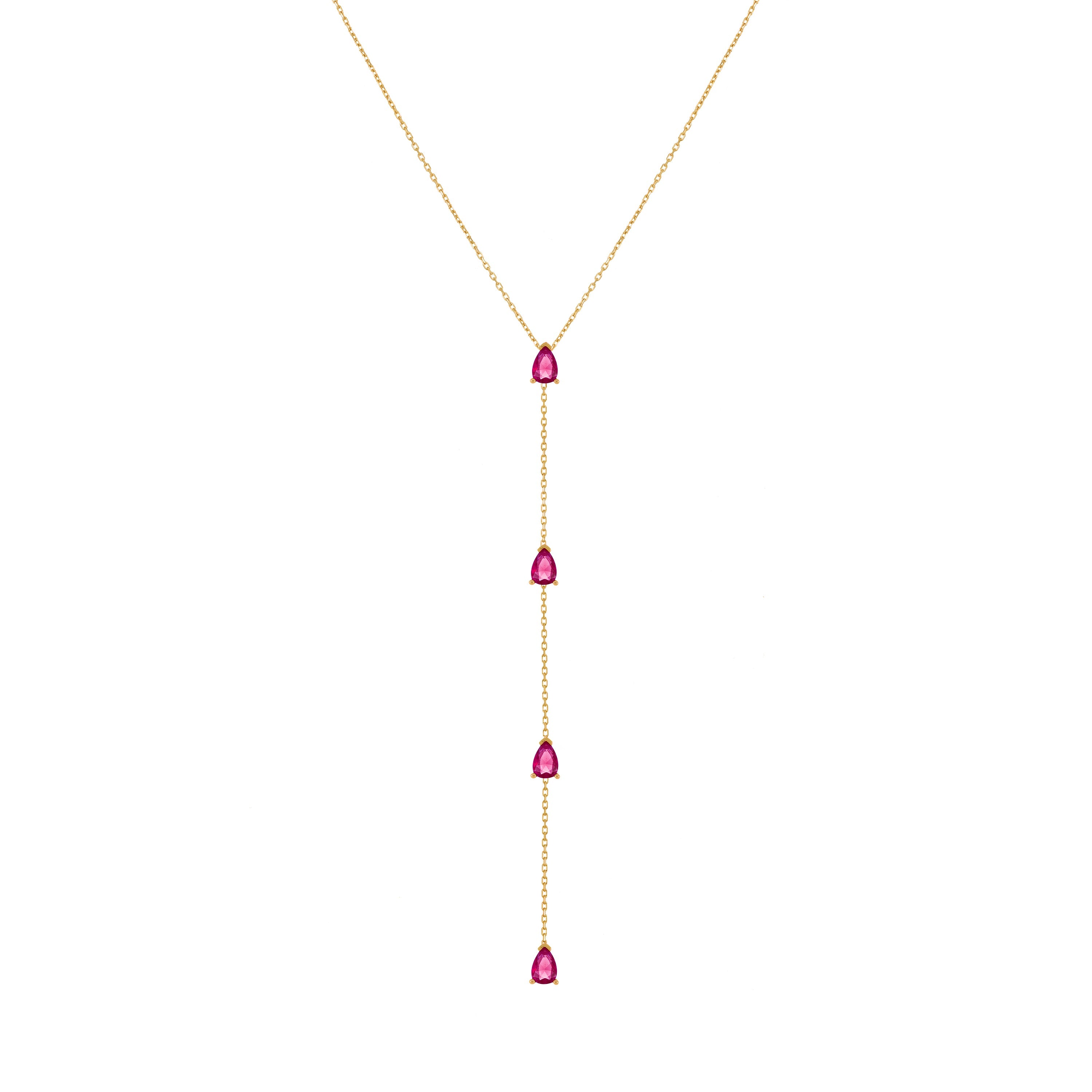 Four Teardrops Lariat Choker - Gold Ruby Matt