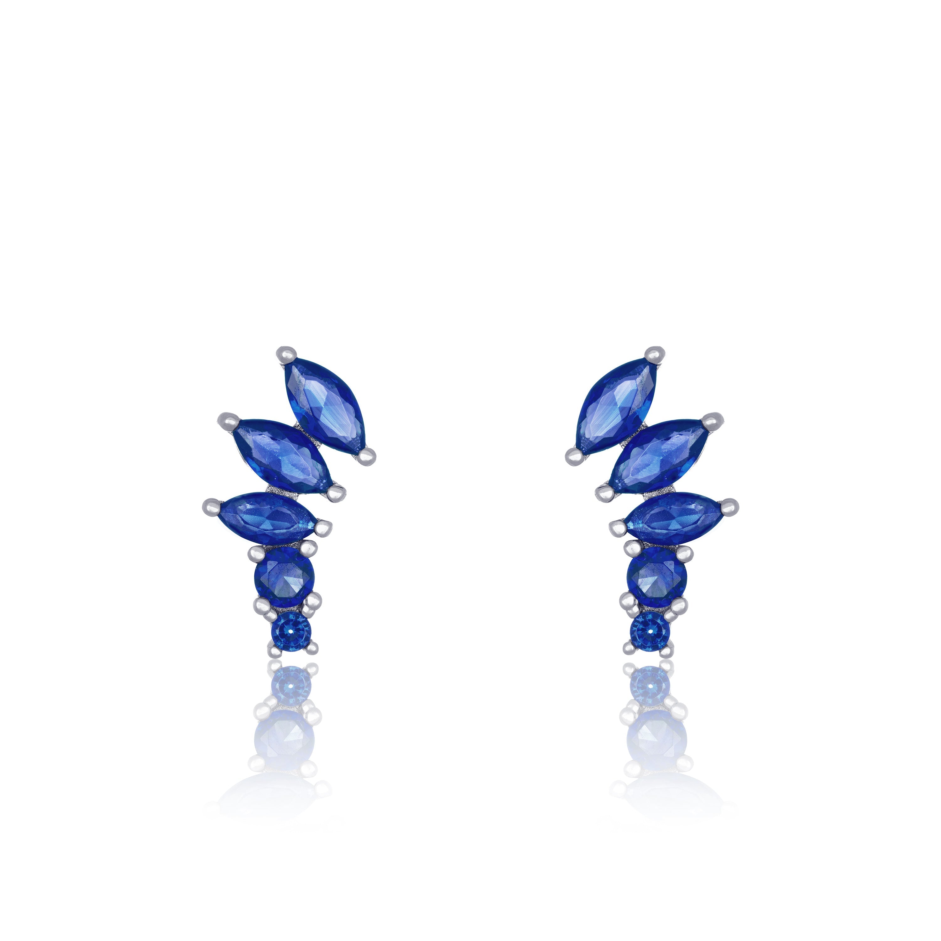Graduated Marquise Shape Curved Stud Earrings - Silver Navy Blue