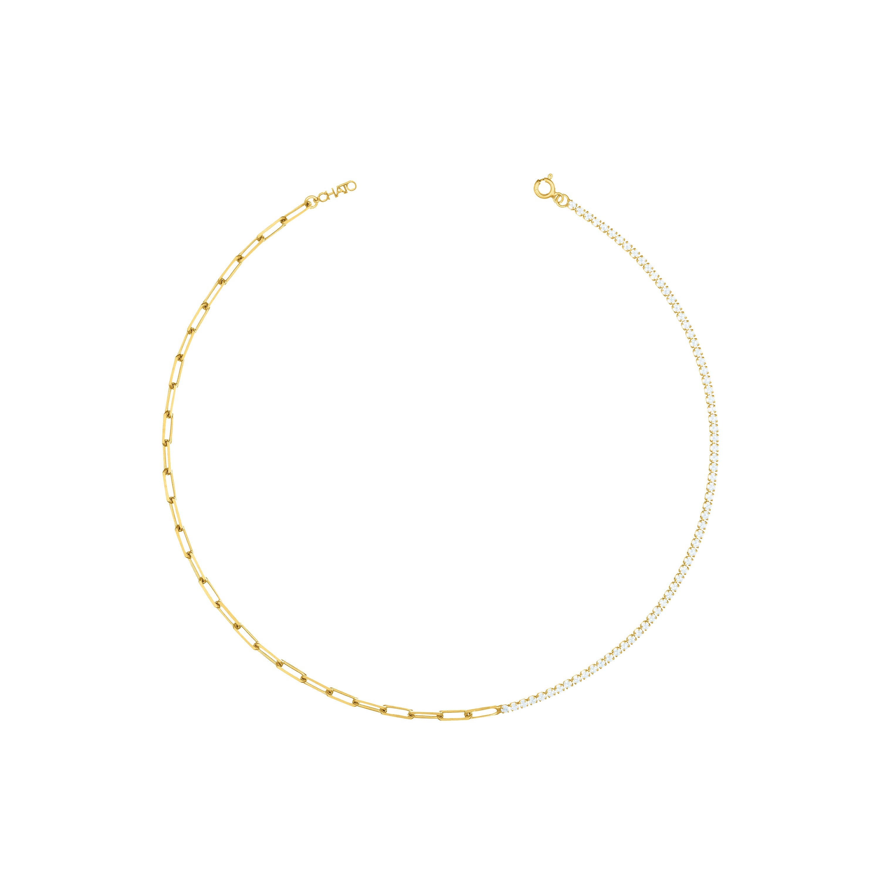 Half Tennis Half Paperclip Chain Choker - Gold White