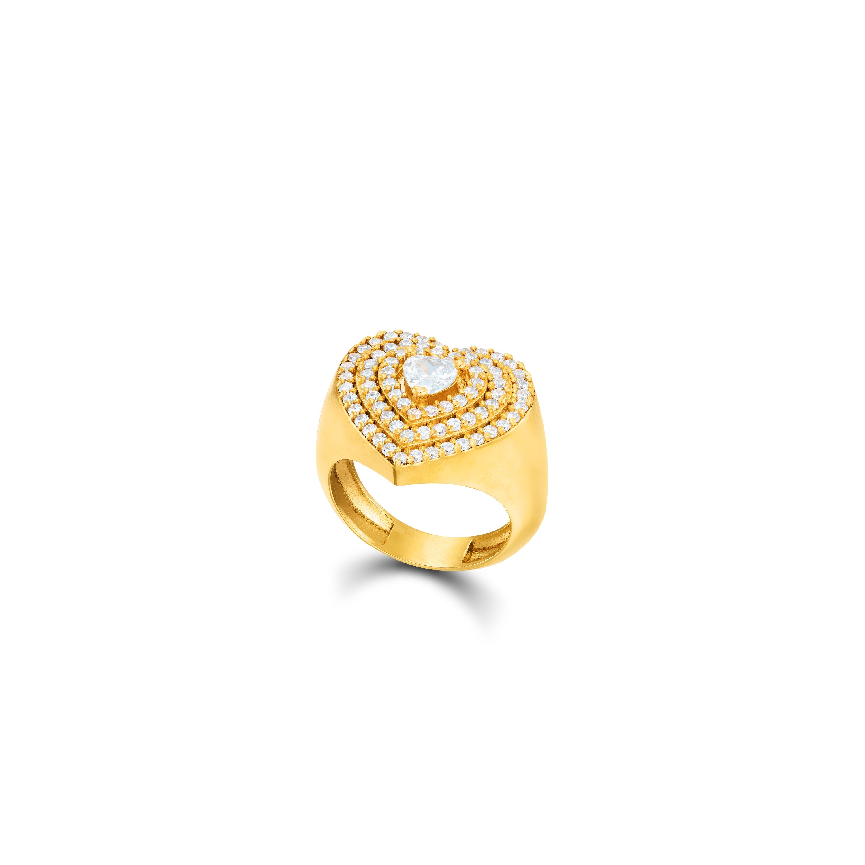 Levelled Cubic Zirconia Heart Pinky Ring - Gold White
