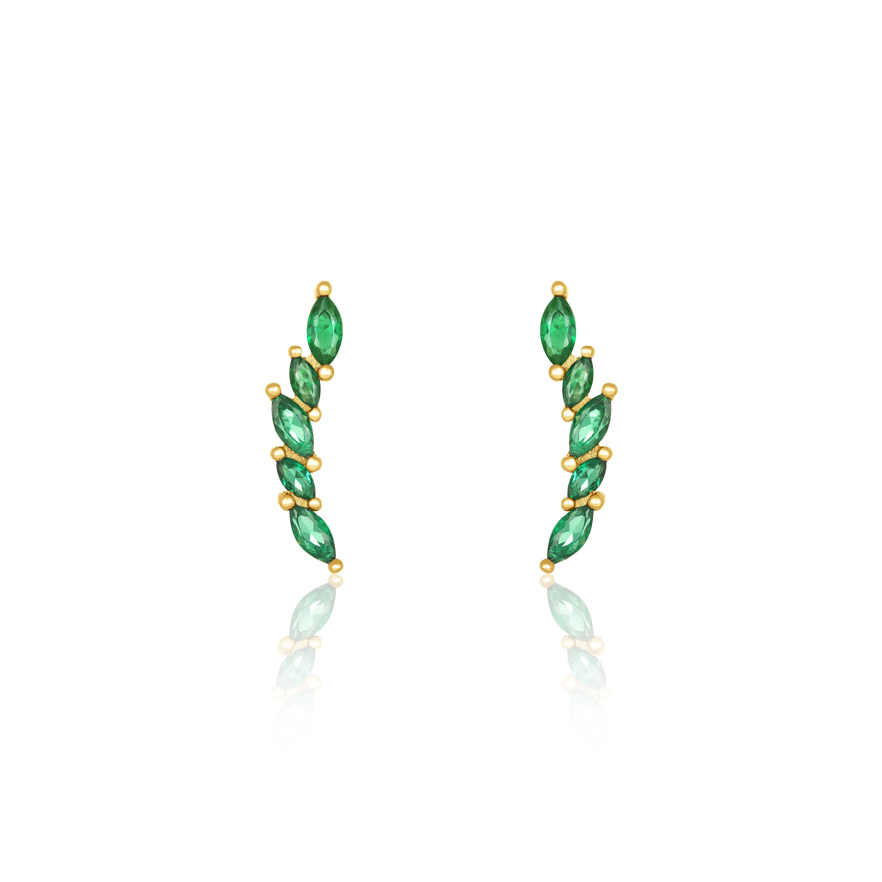 Marquise Climber Stud Earrings - Gold Green