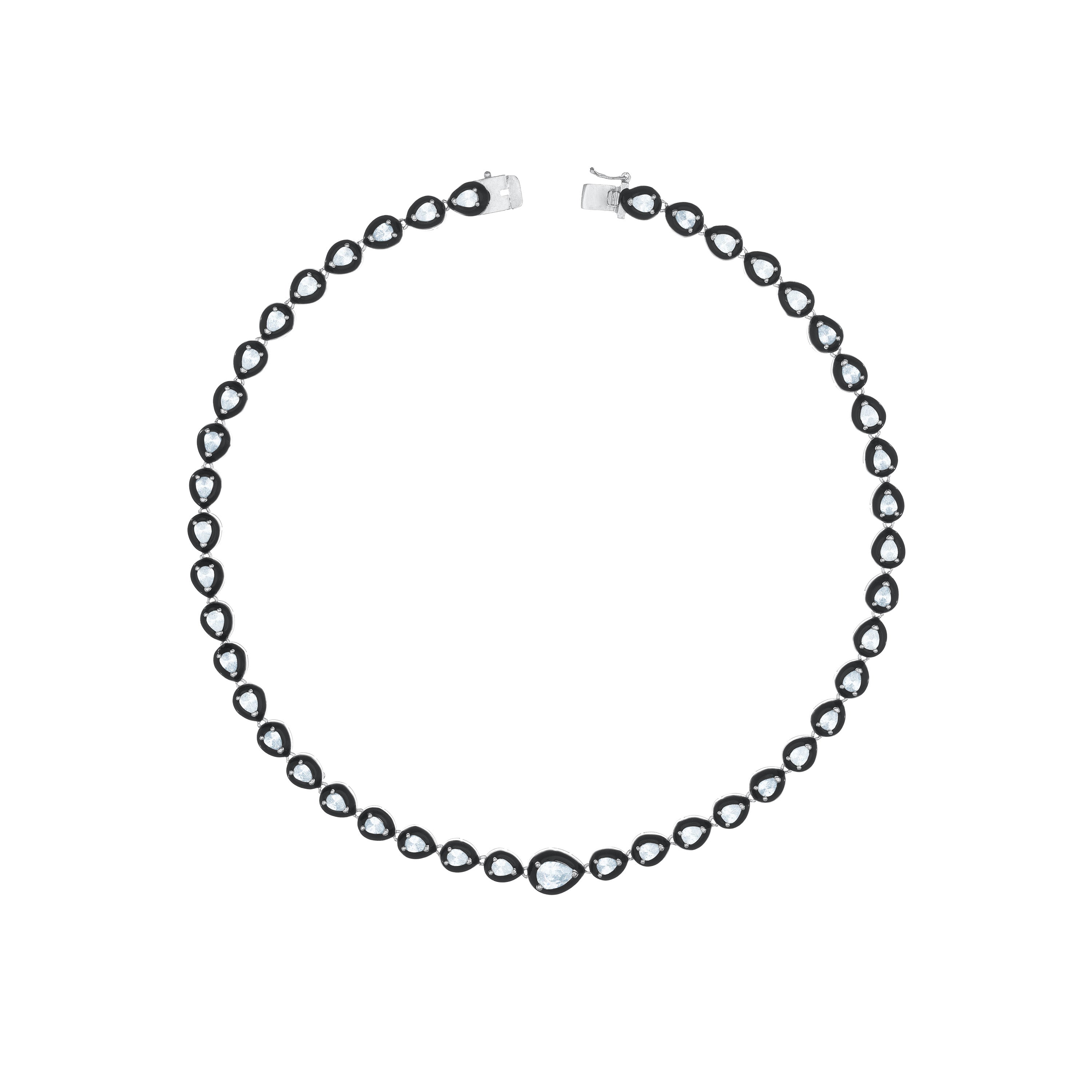 One Big Teardrop Enamel Frame Tennis Necklace