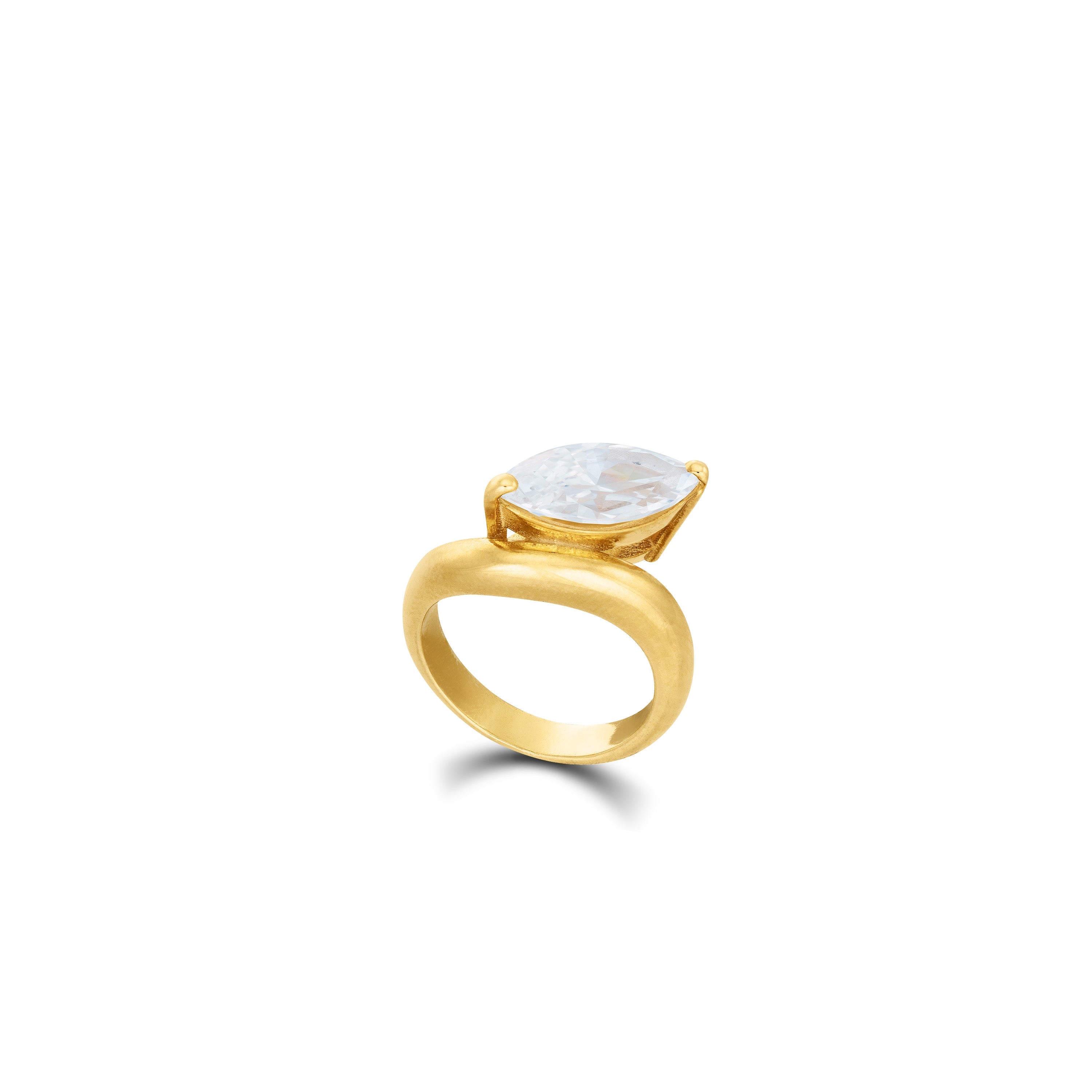One Marquise Wavy Ring - Gold White