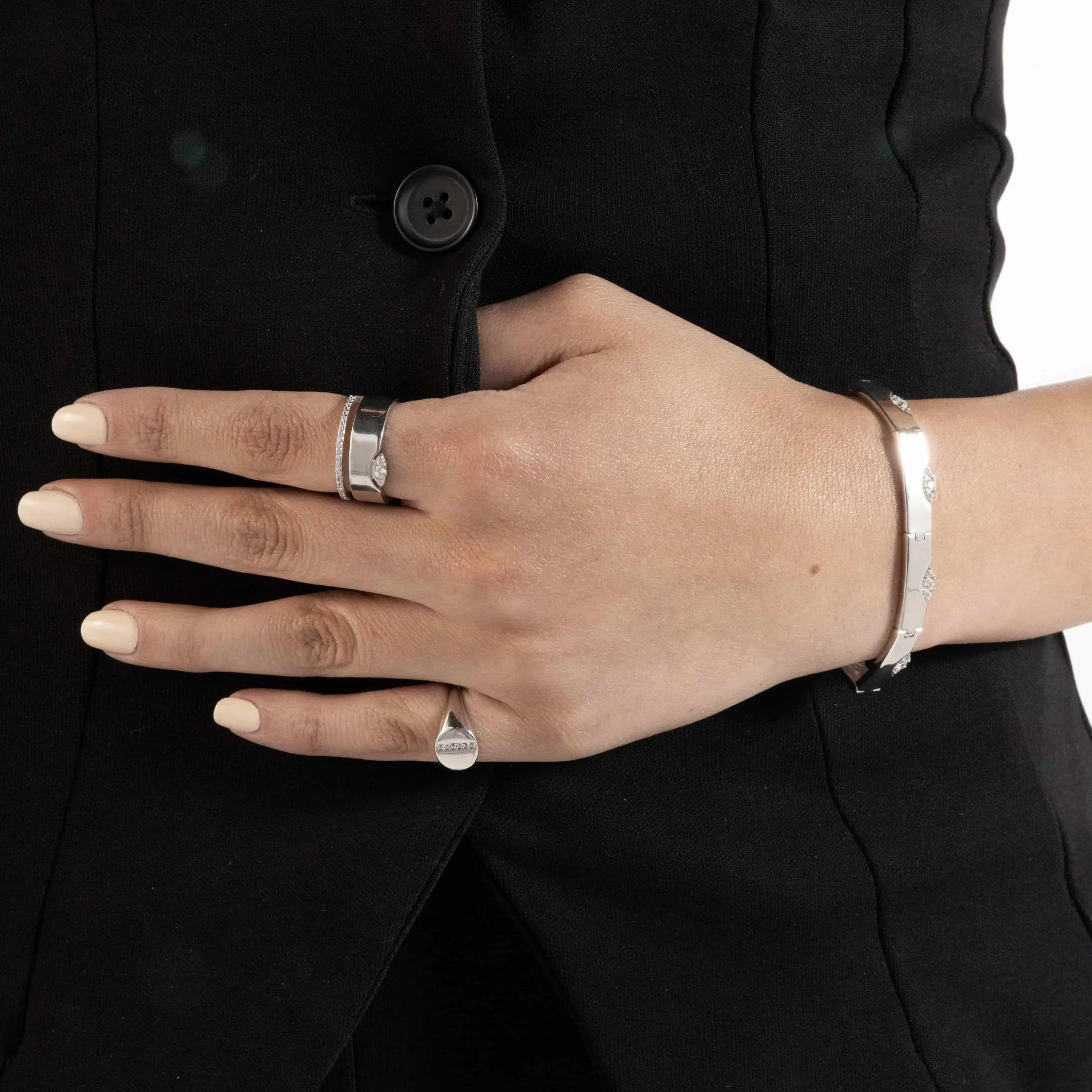 Out Of The Line Marquise Illusion Wide Band Bracelet - Silver White