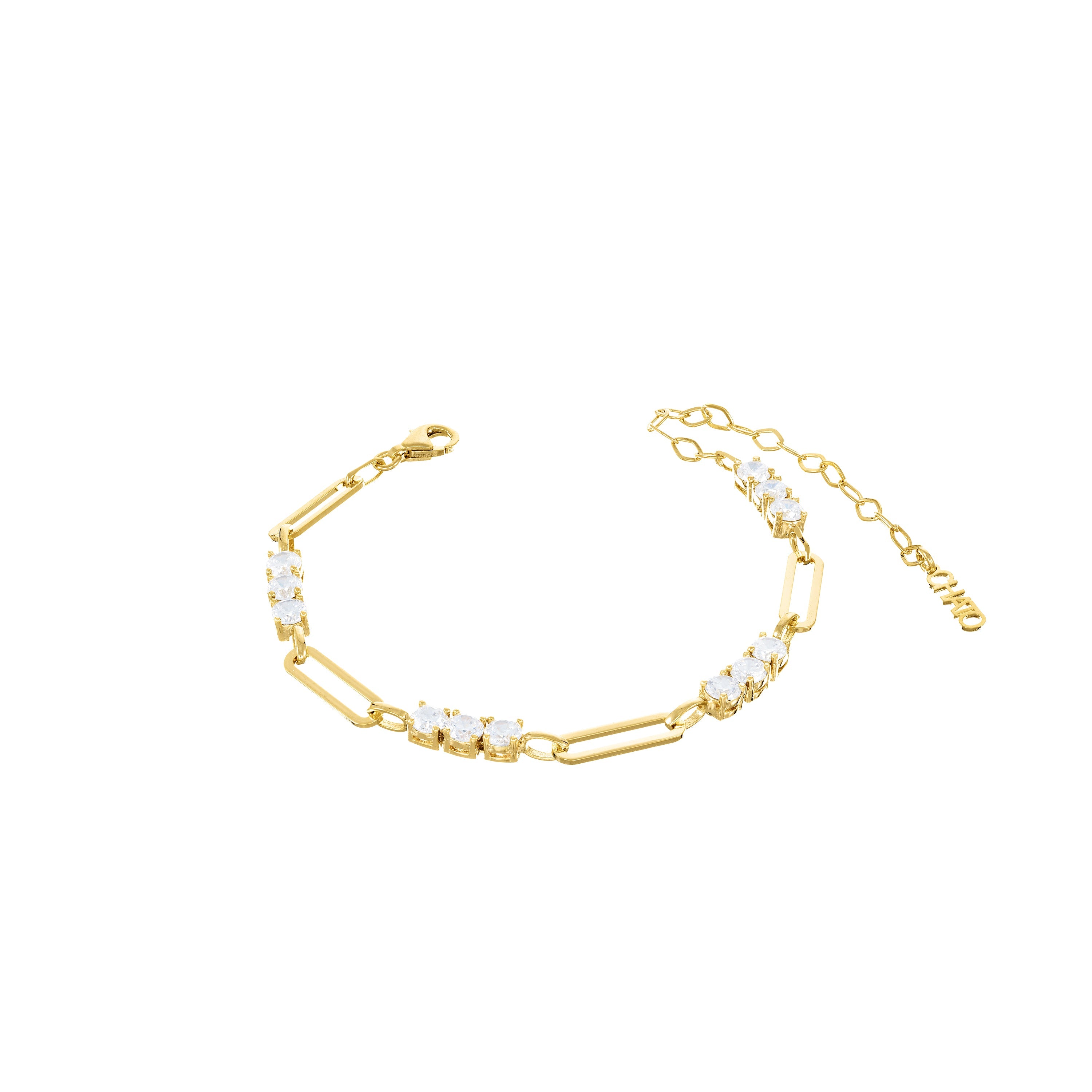 Paperclip With Three Dots Zirconia Bracelet - Gold White