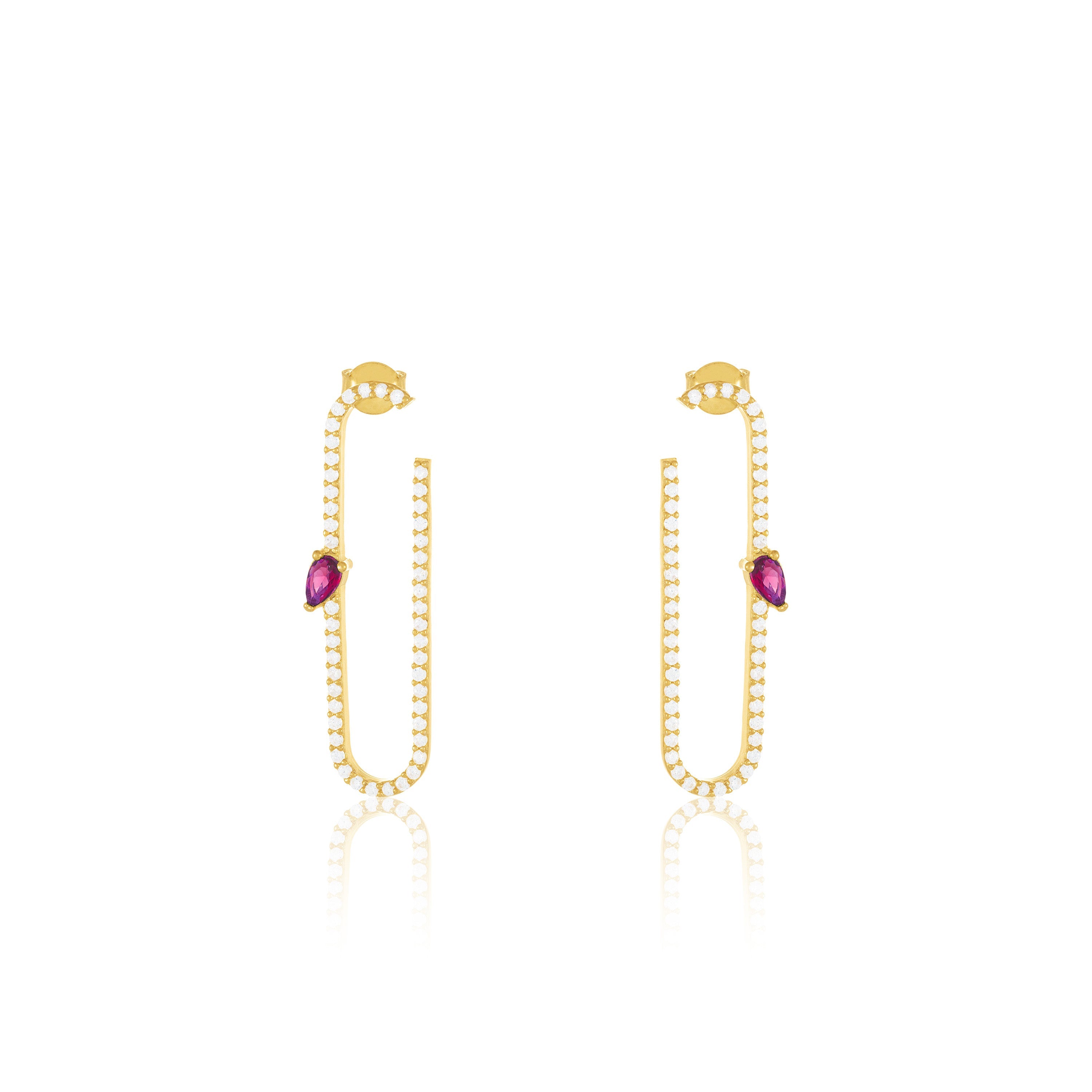 Paperclip With Teardrop Statement Earrings - Gold Fuchsia And White