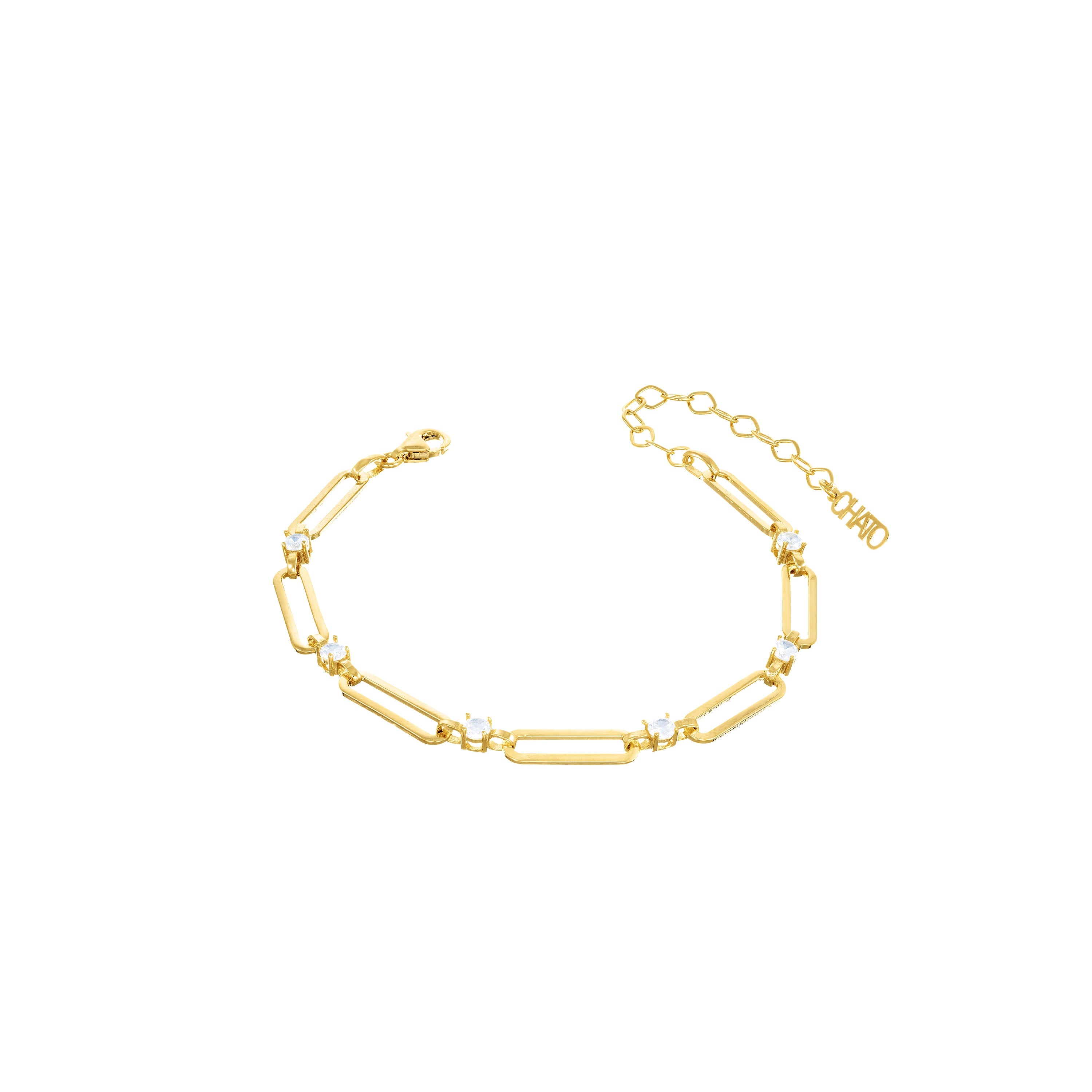 Short Paperclip With Dots Zirconia Bracelet - Gold White