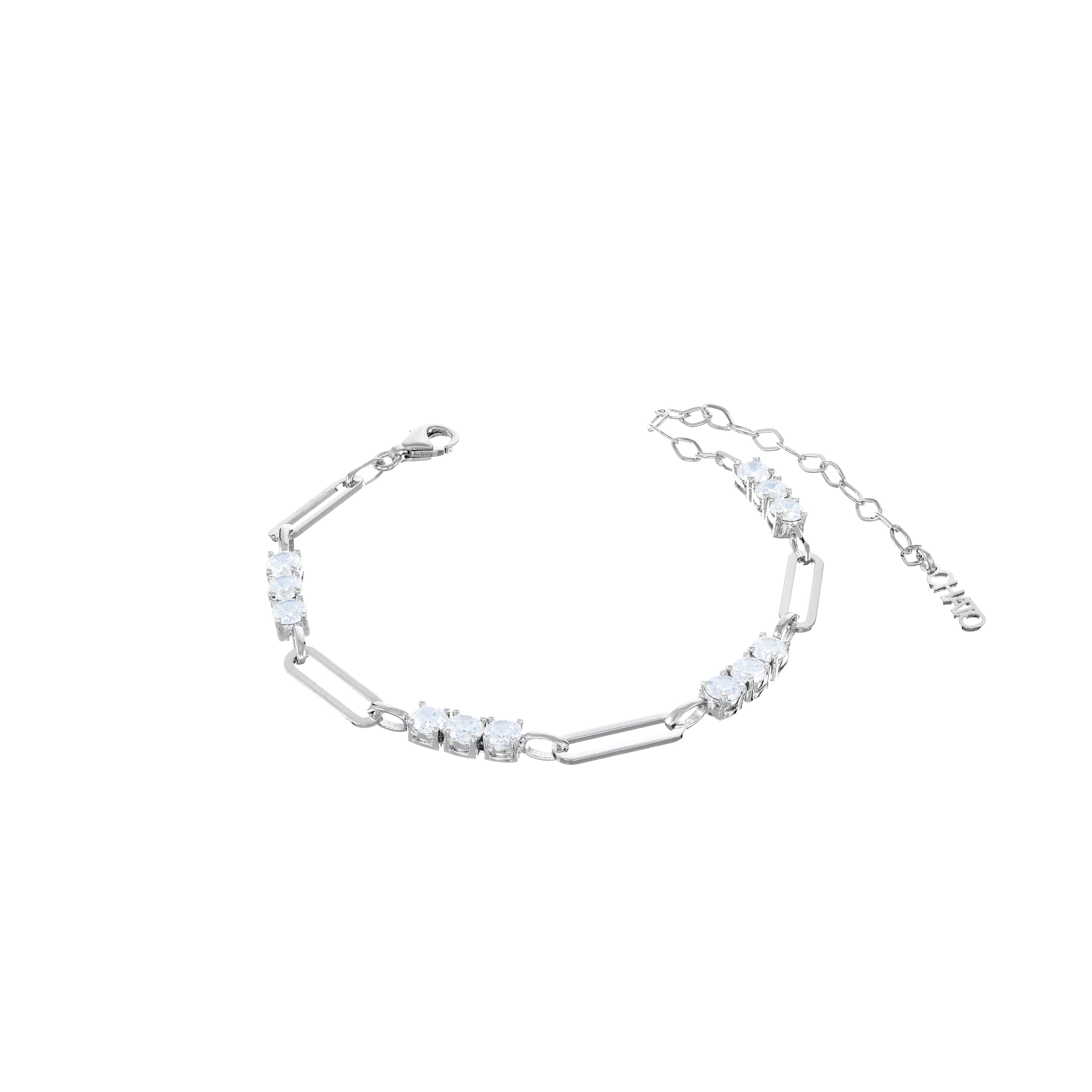 Paperclip With Three Dots Zirconia Bracelet - Silver White