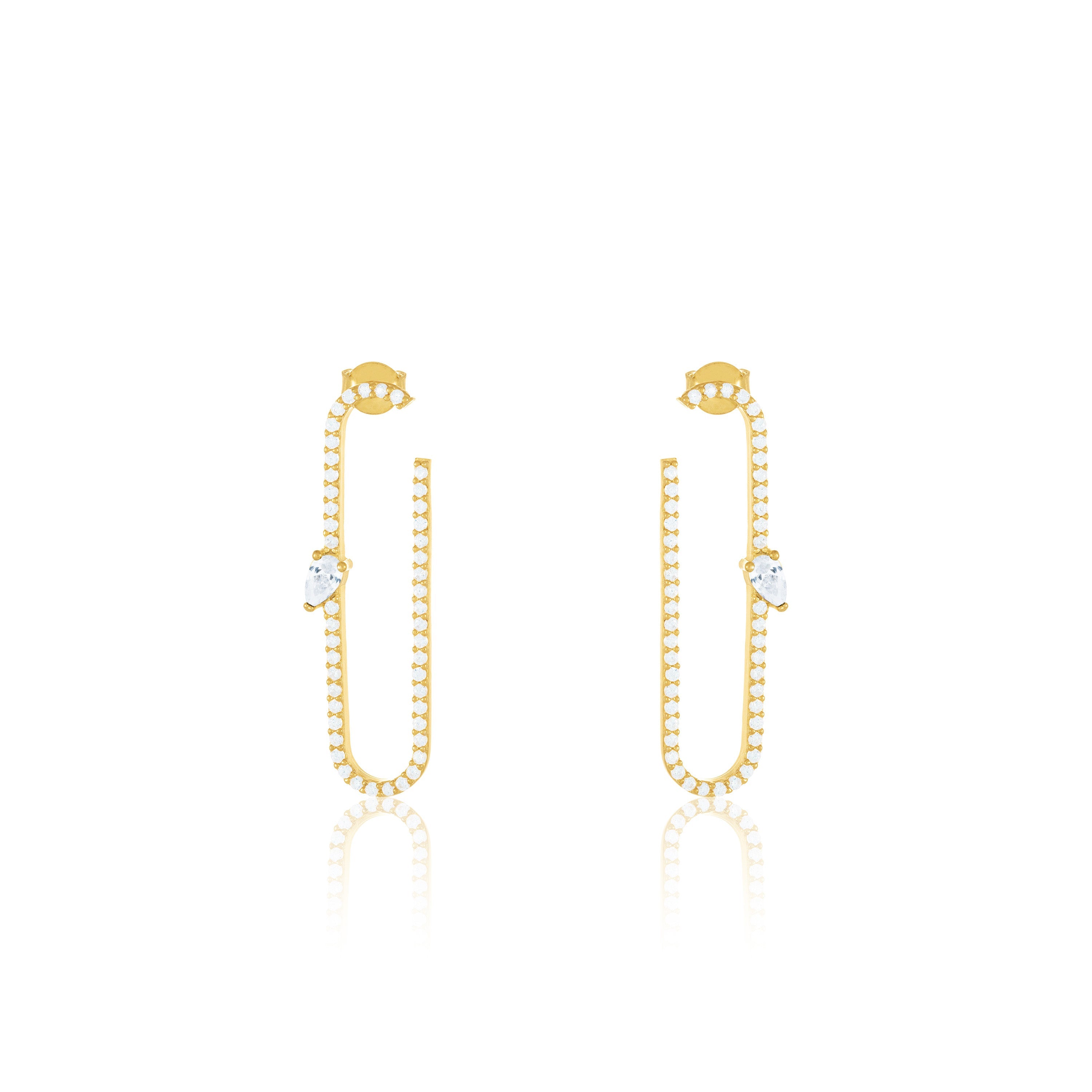 Paperclip With Teardrop Statement Earrings - Gold White
