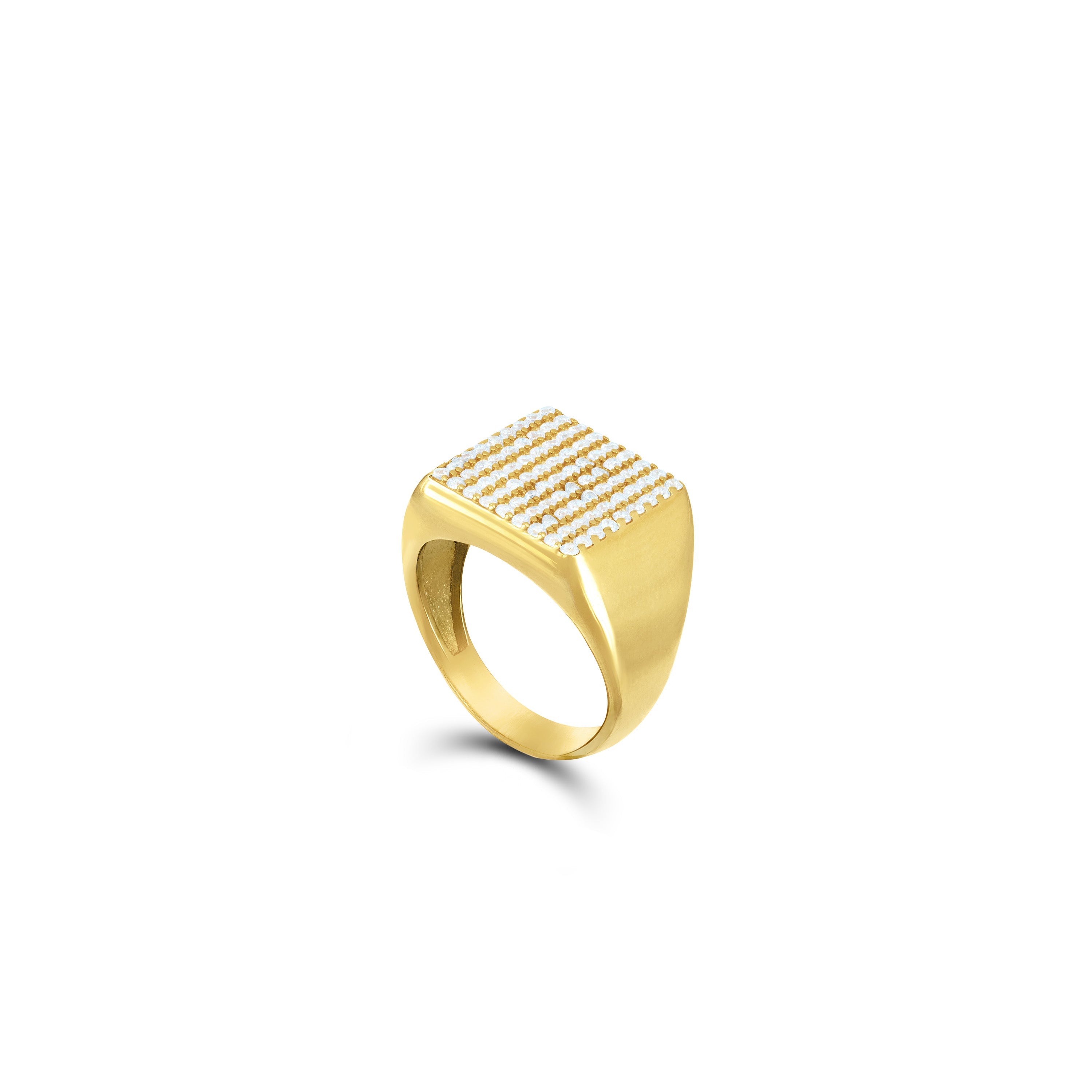 Pave Square Signet Pinky Ring - Gold White