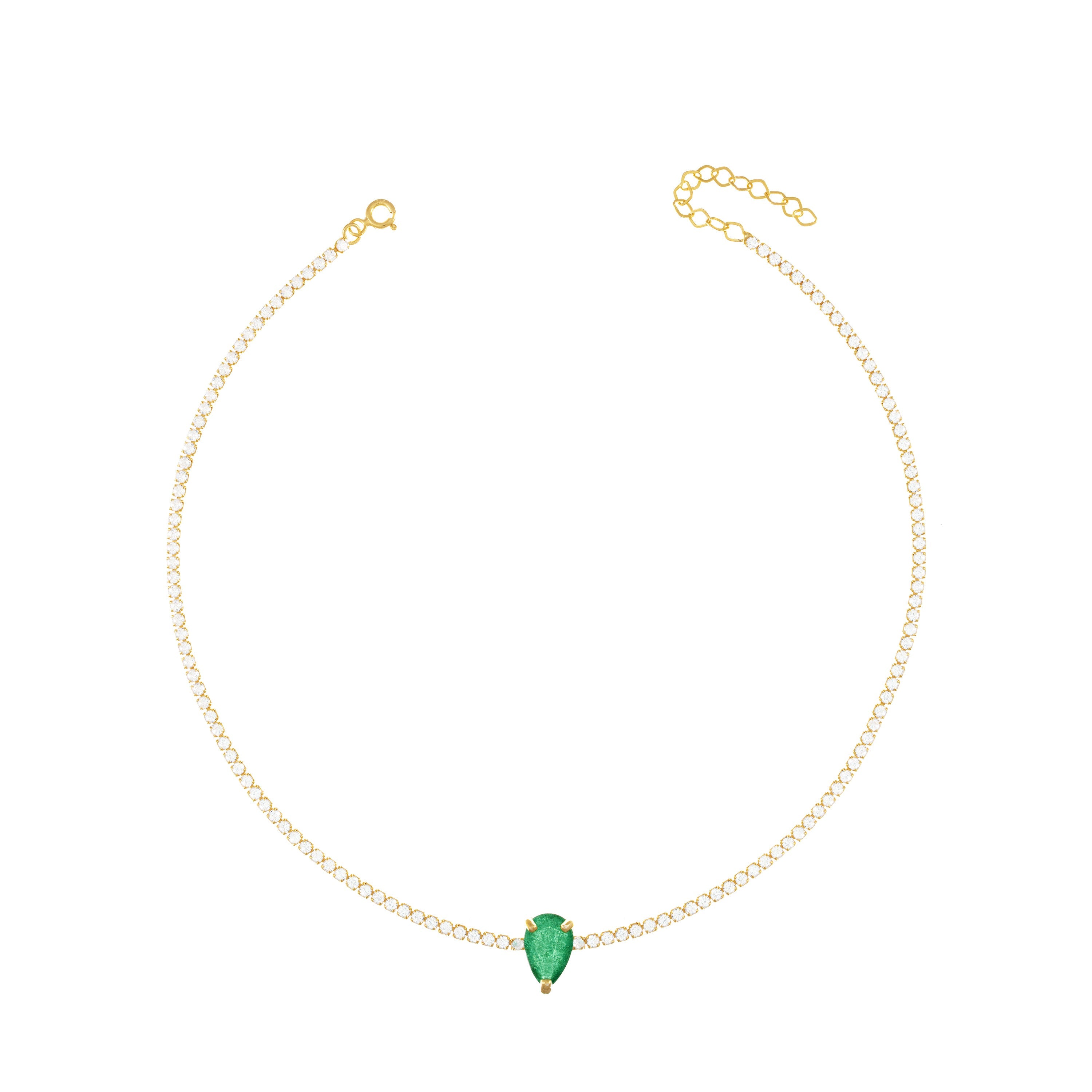 Teardrop Tennis Choker With Paraiba Stone - Gold Green Matt And White - Big Teardrop