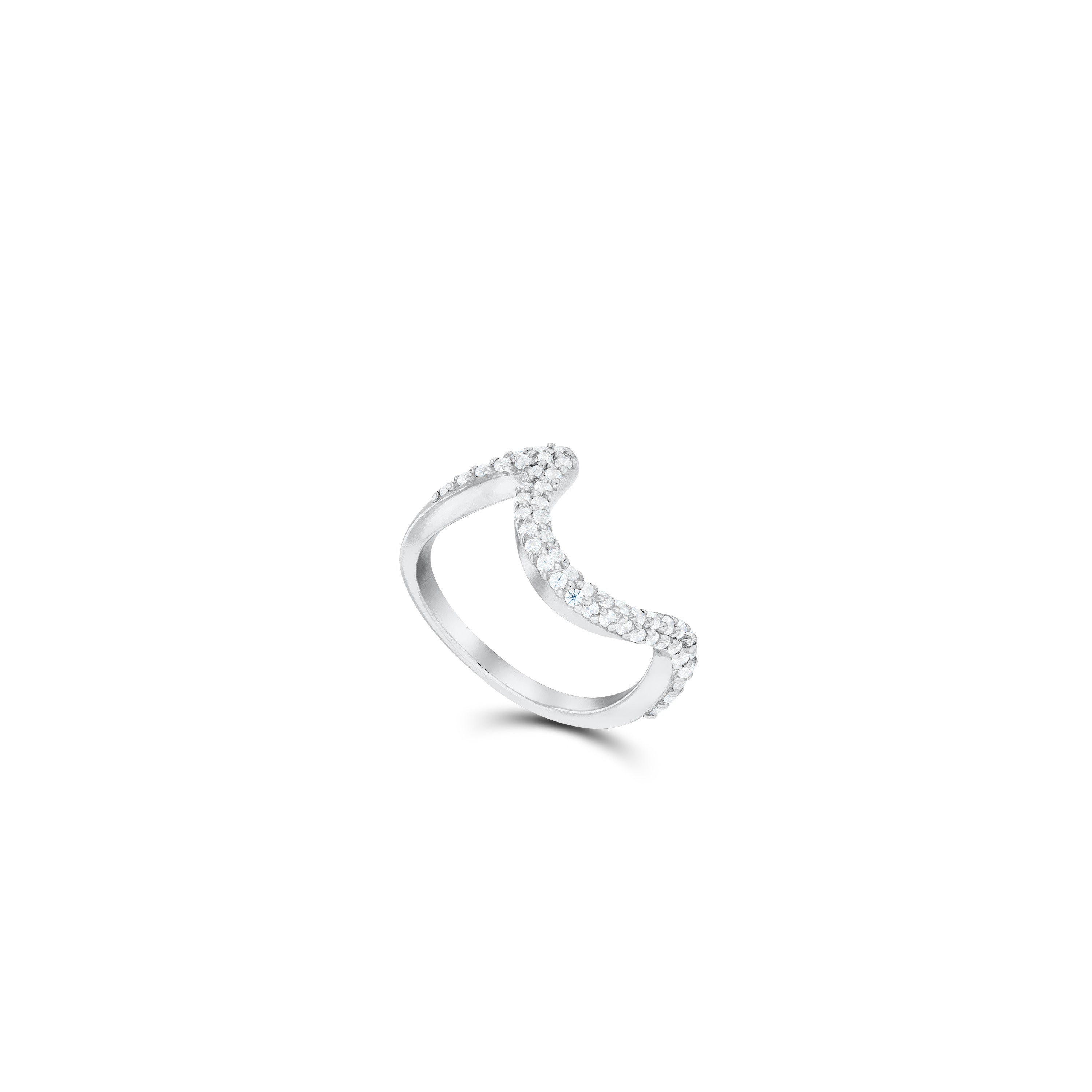 Curved Pave Cz Band Ring - Silver White