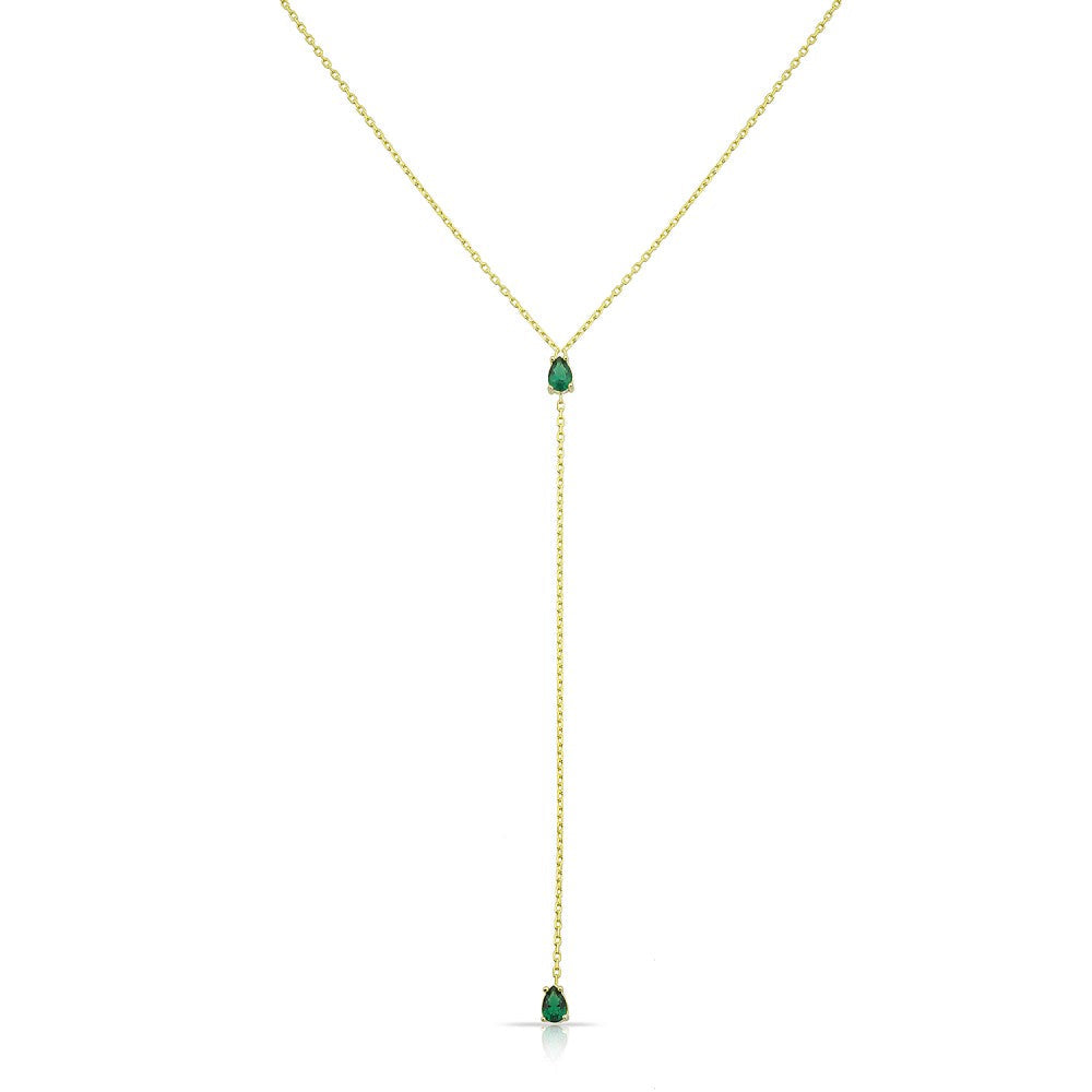 Two Teardrops Lariat Choker - Gold Green