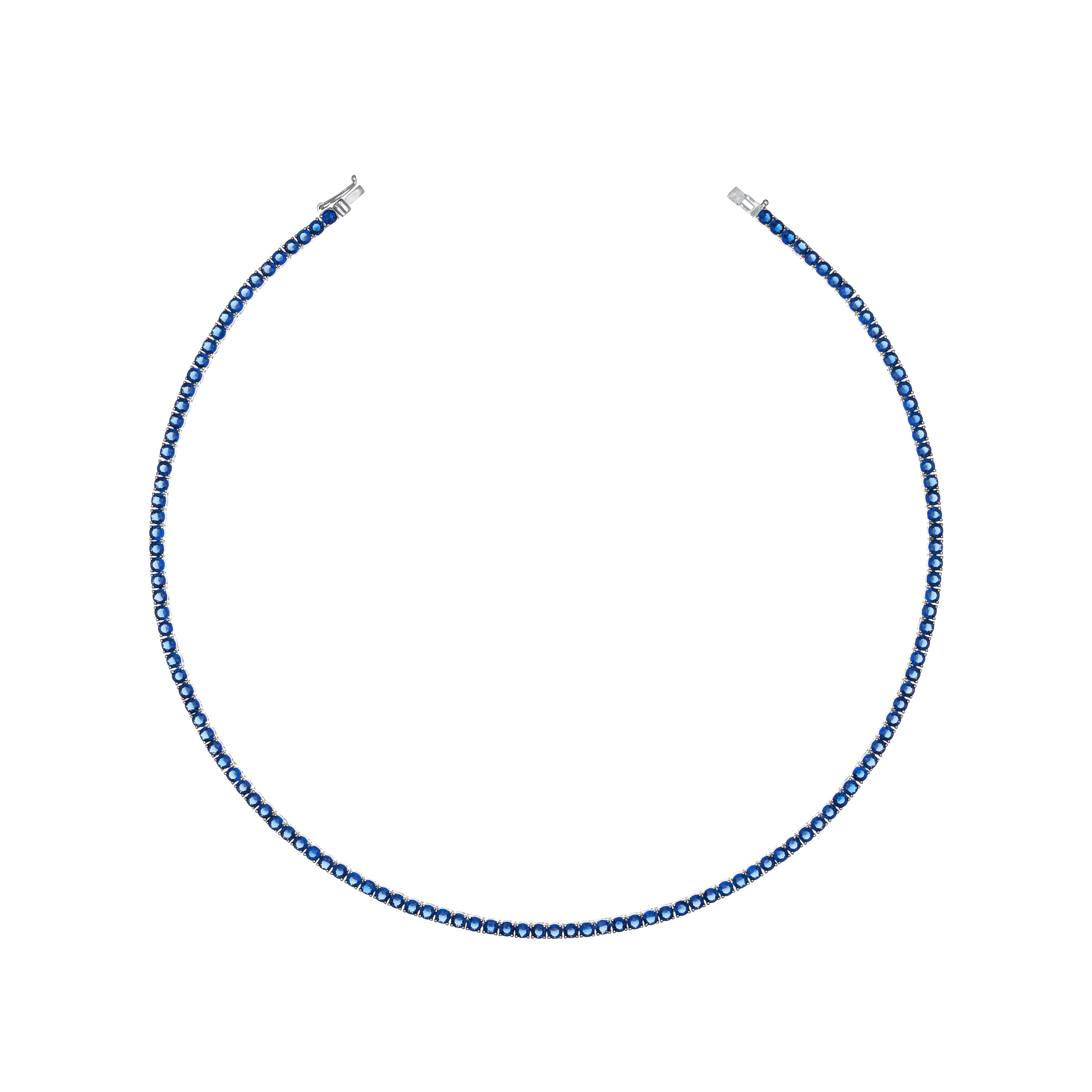 Tennis Necklace With Box Clasp - Silver Navy Blue - 3mm
