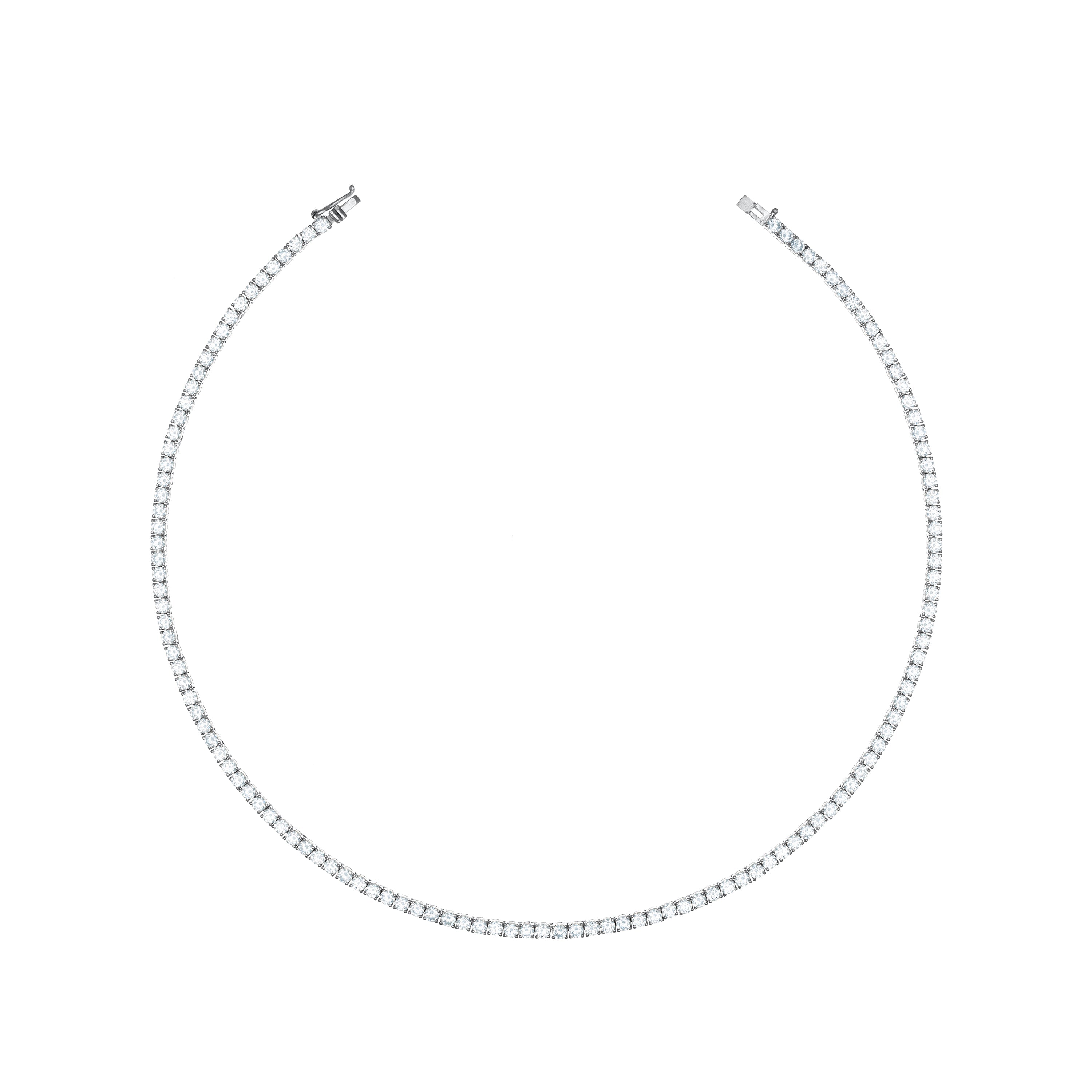 Tennis Necklace With Box Clasp - Silver White - 3.5mm
