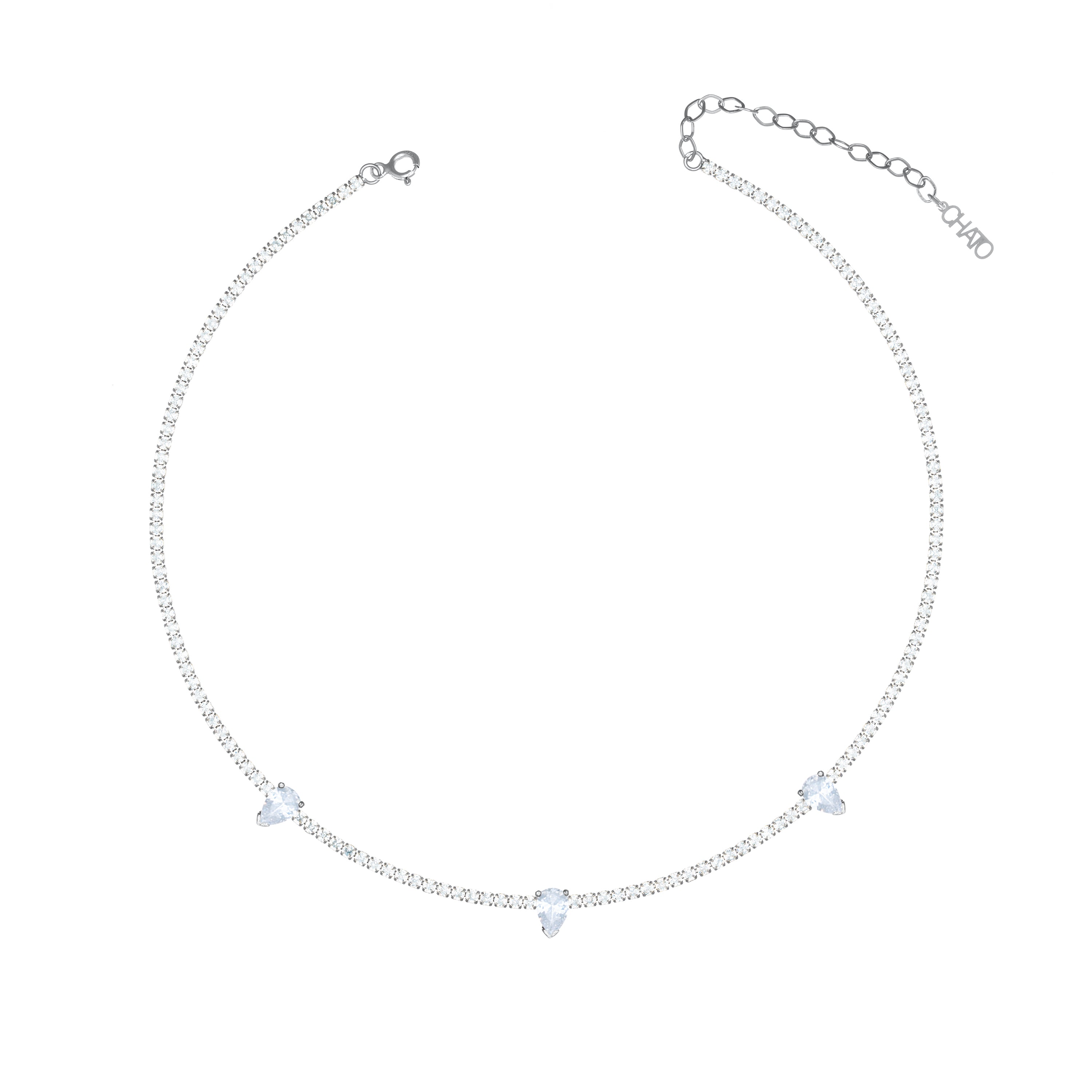 Three Teardrops Tennis Choker - Silver White