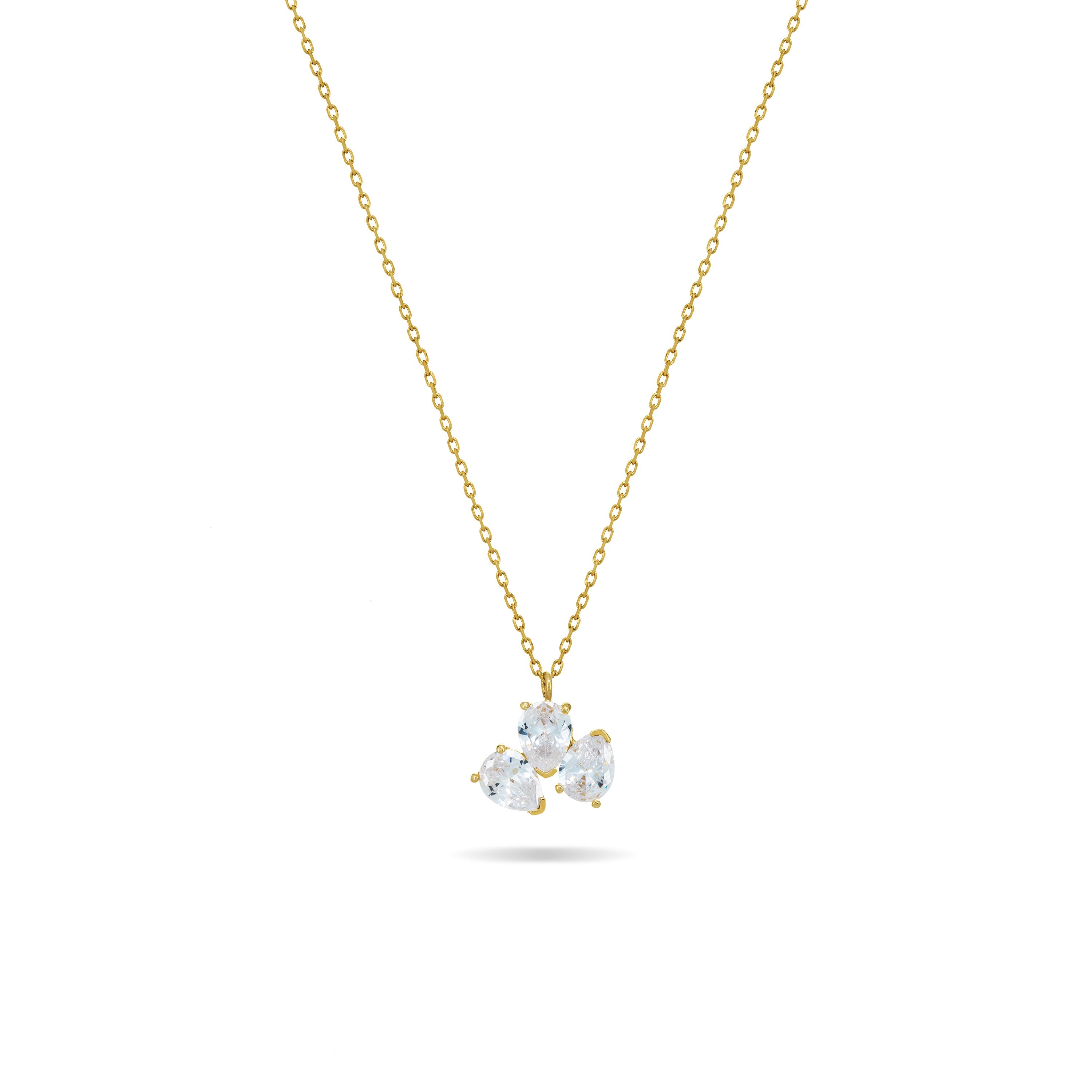 Triple Teardrop Pendant Necklace - Gold White