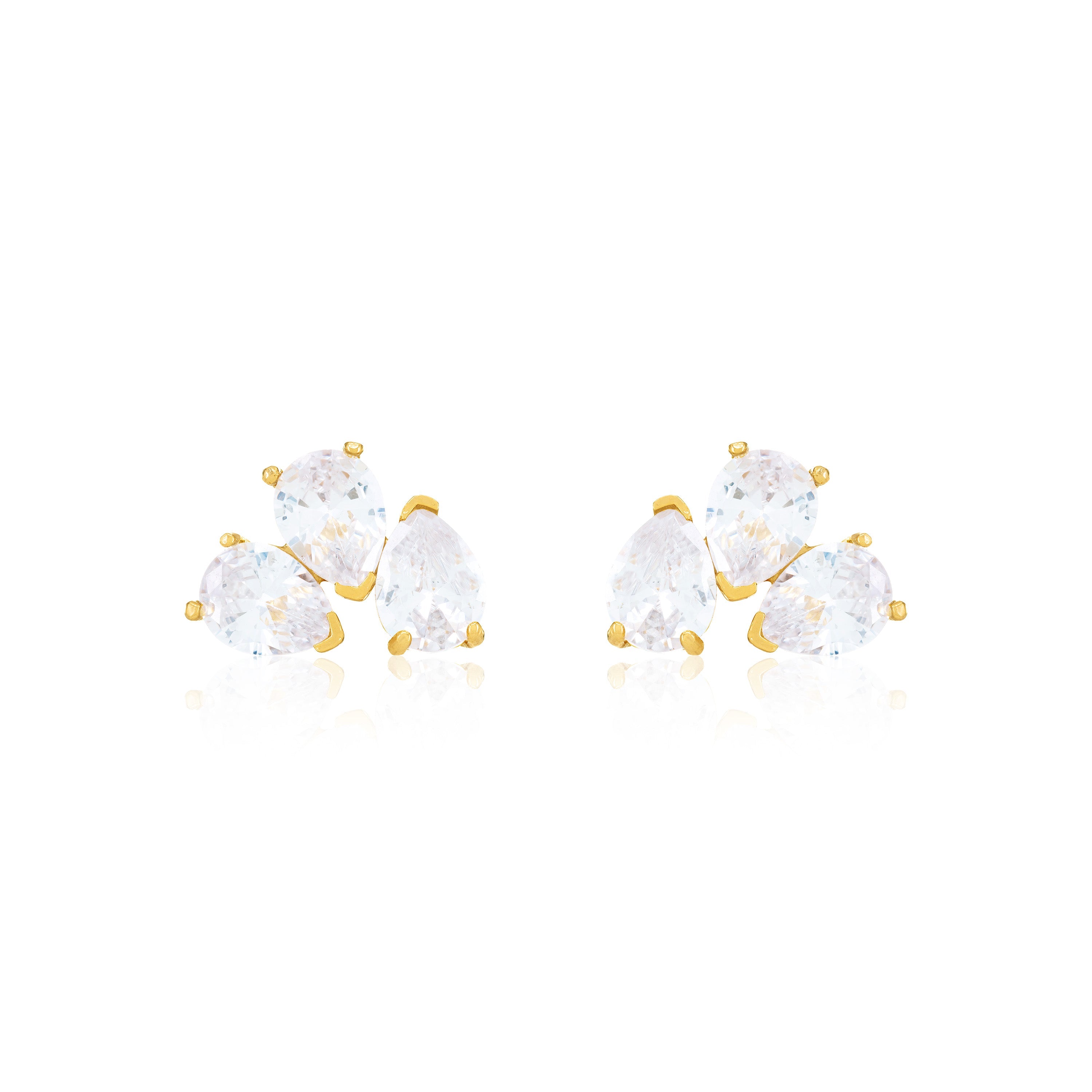 Triple Teardrop Stud Earrings - Gold White - Big