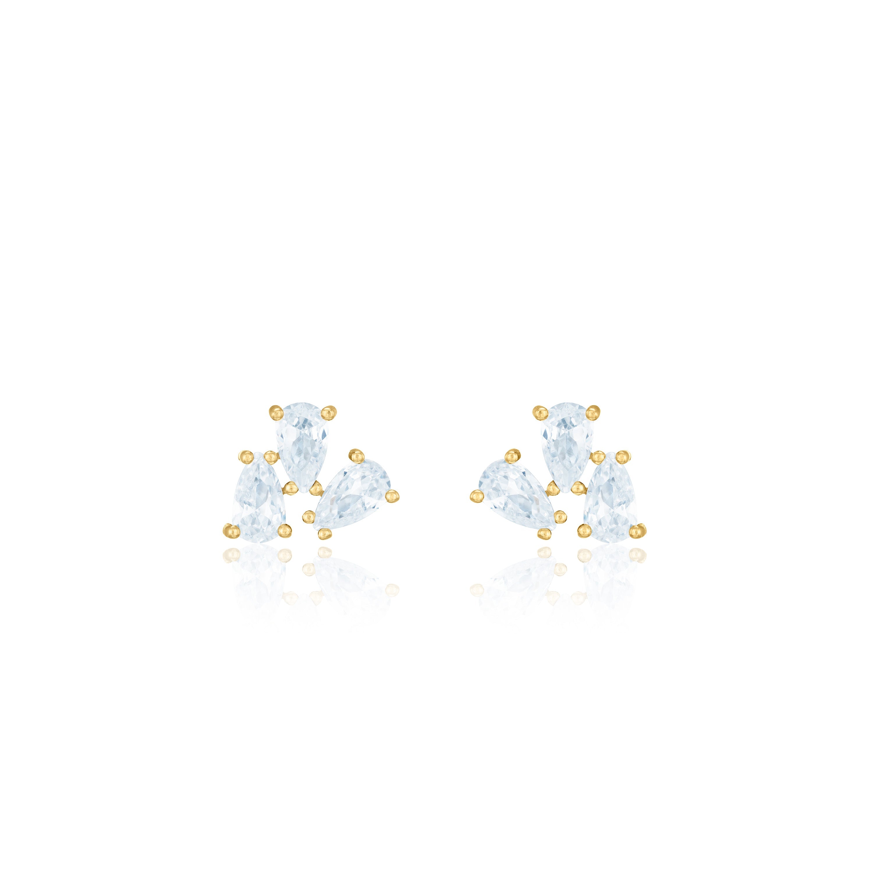 Triple Teardrop Stud Earrings - Gold White - Extra Small