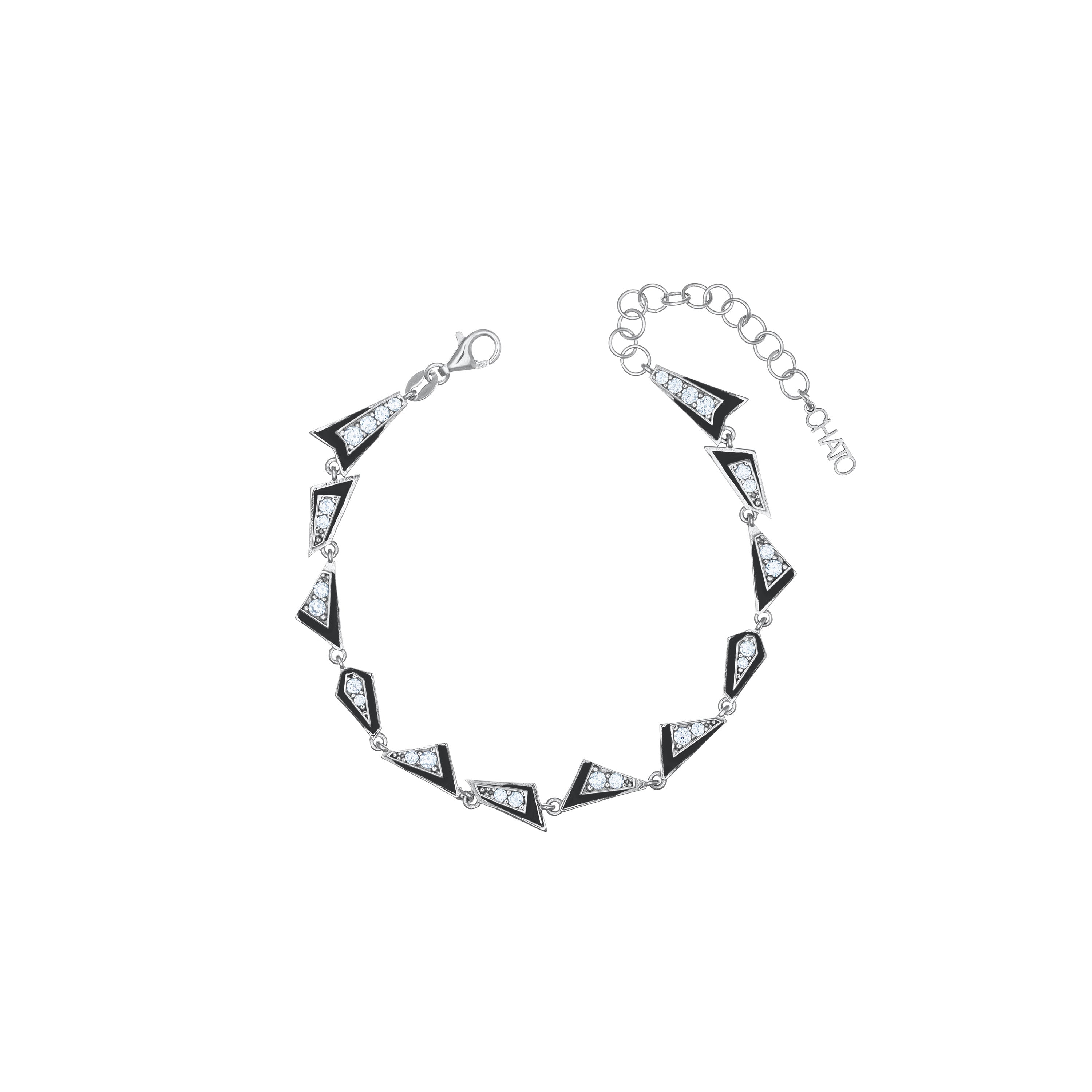 Uneven Geometric Enamel Bracelet - Silver Black