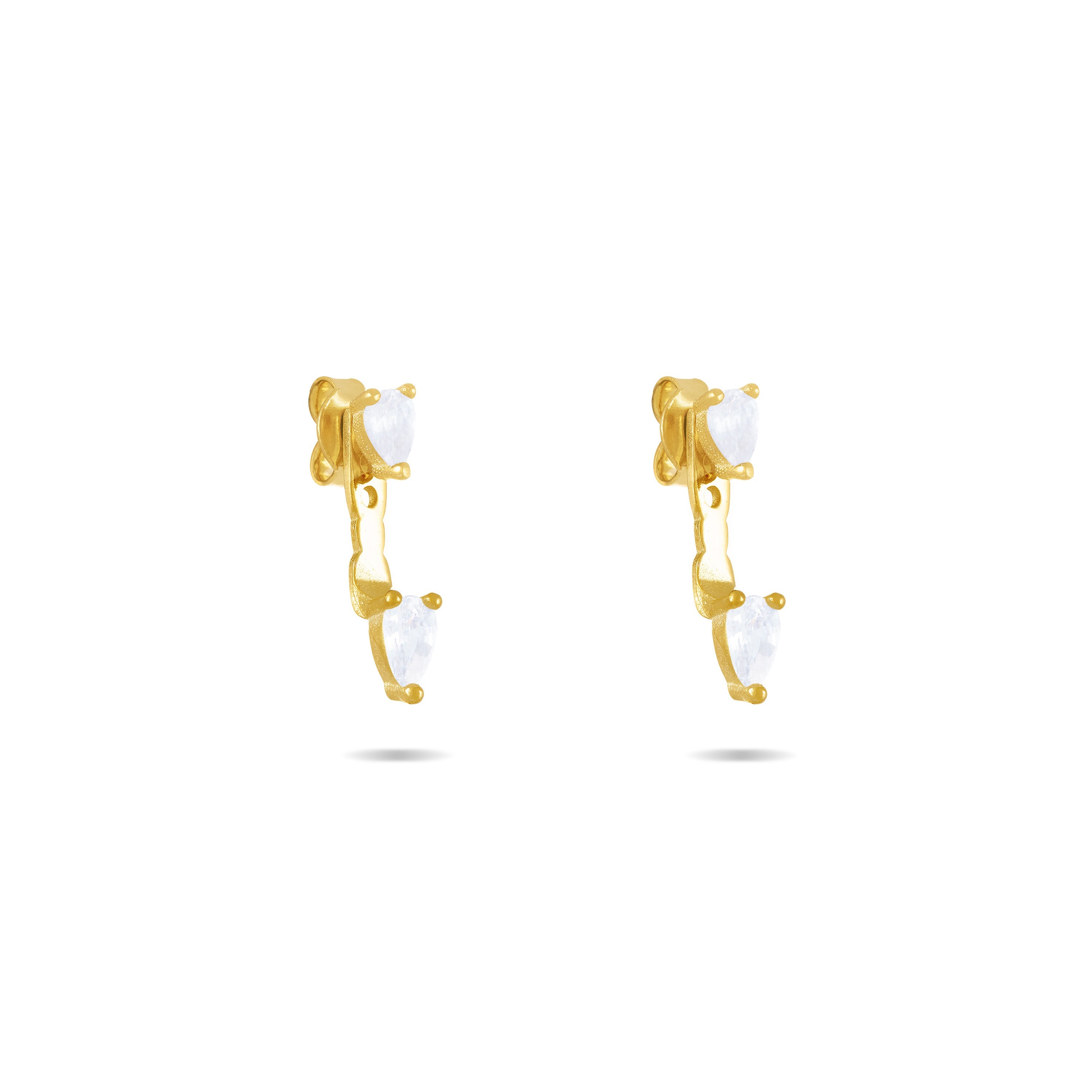 Cubic Zirconia Double Teardrop Ear Jacket Earrings - Gold White - Small