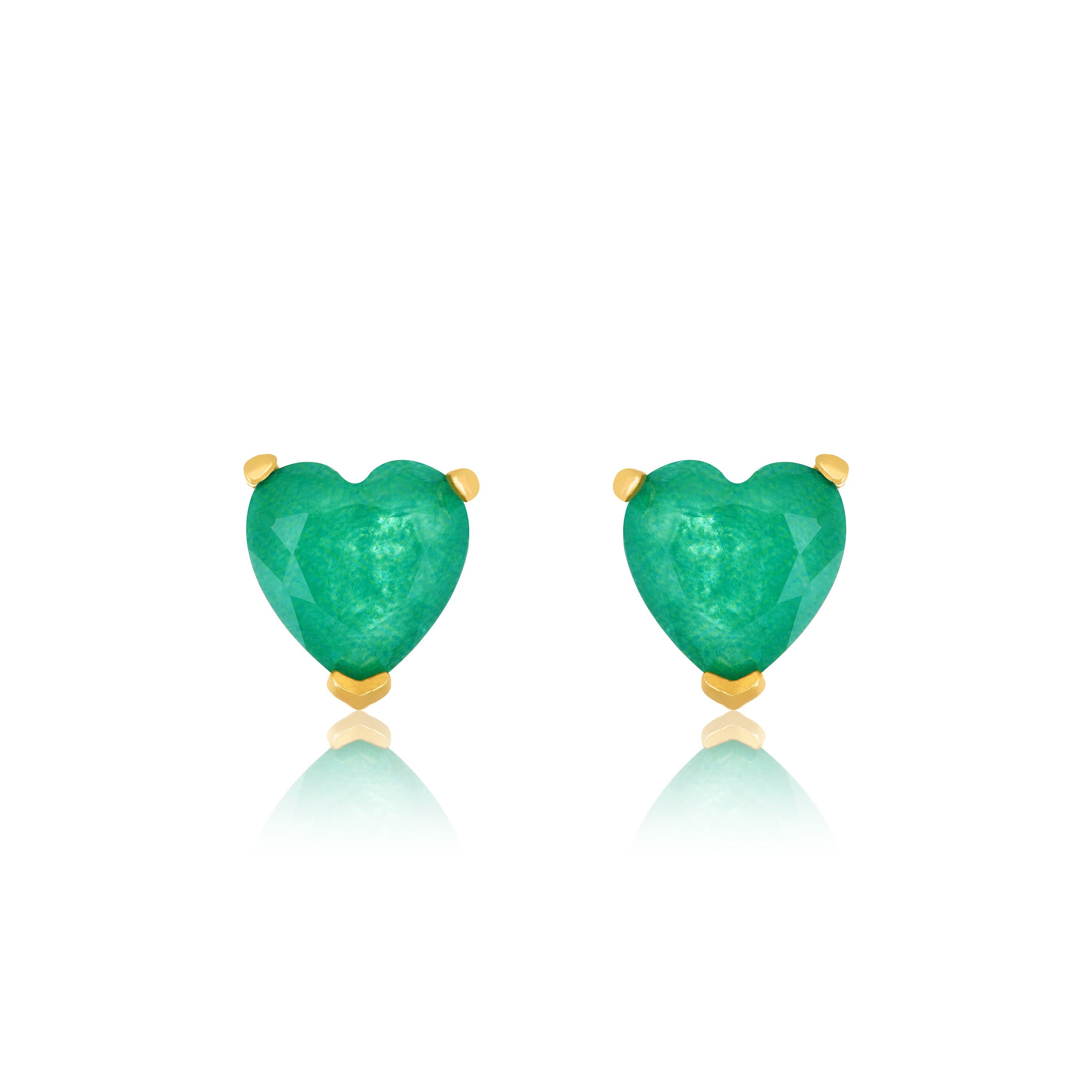 Cubic Zirconia Heart Stud Earrings - Gold Green Matt