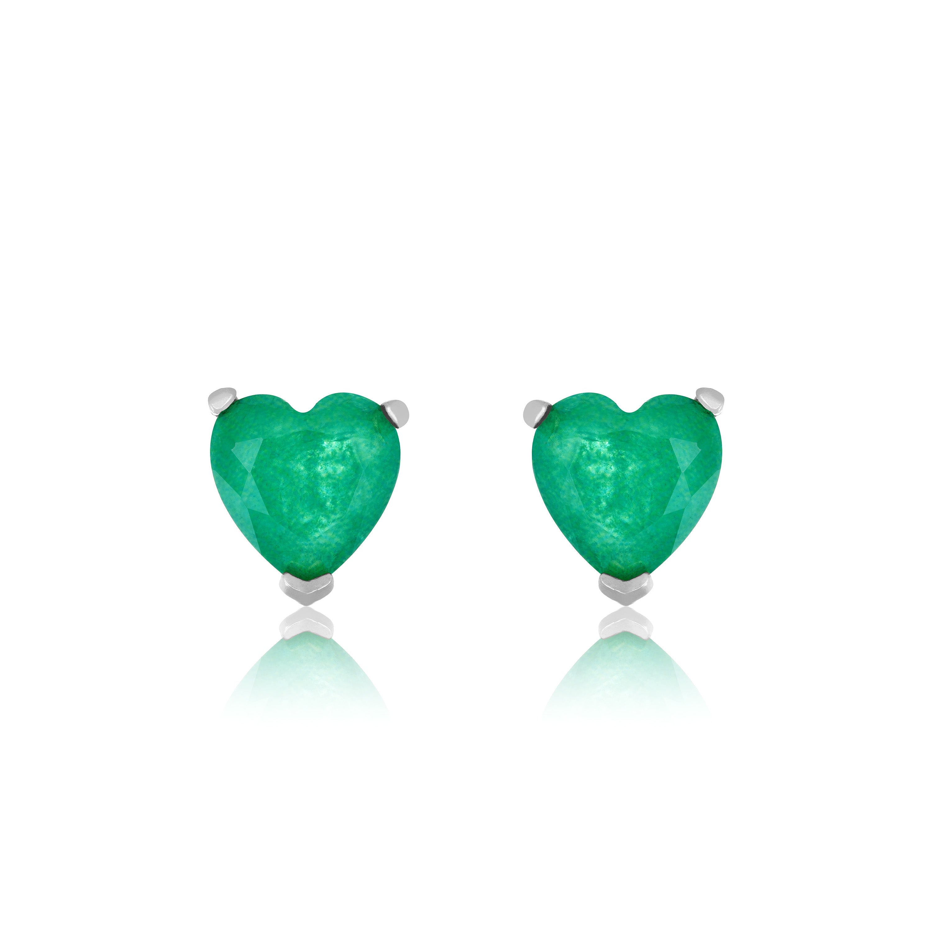 Cubic Zirconia Heart Stud Earrings - Silver Green Matt