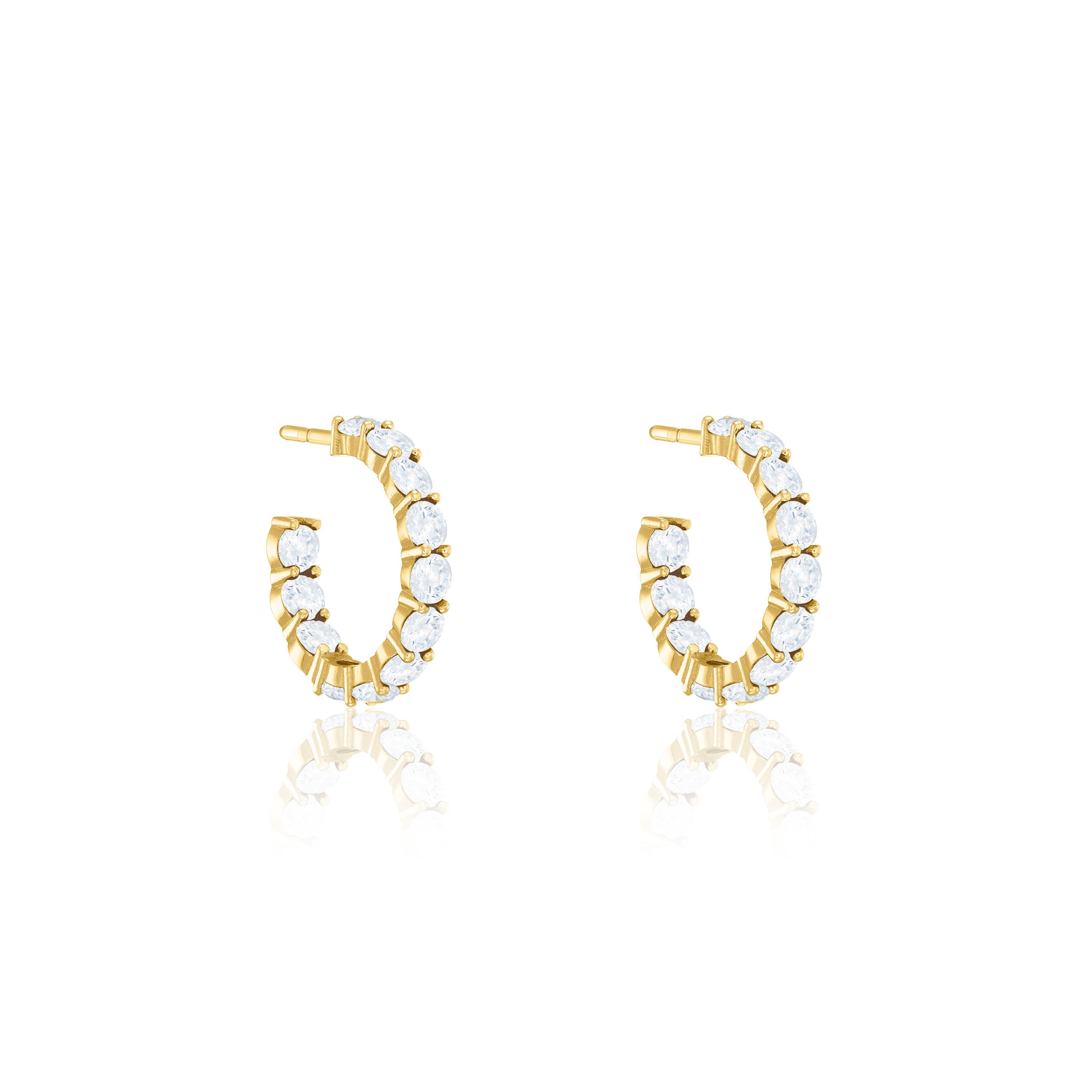 Cubic Zirconia Inside Out Semi Hoop Earrings - Gold White - Small