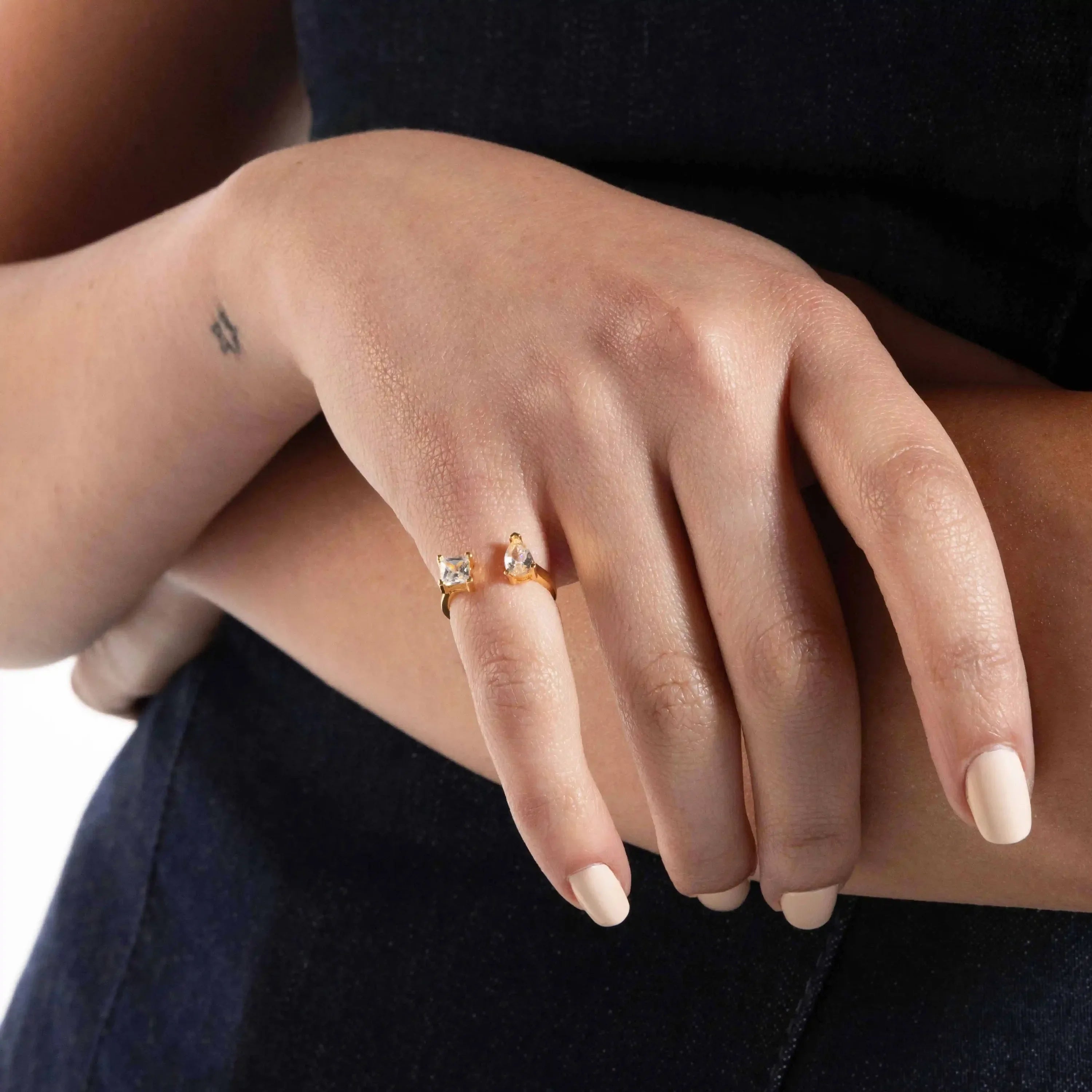 Cubic Zirconia Open Pinky Ring - Gold White