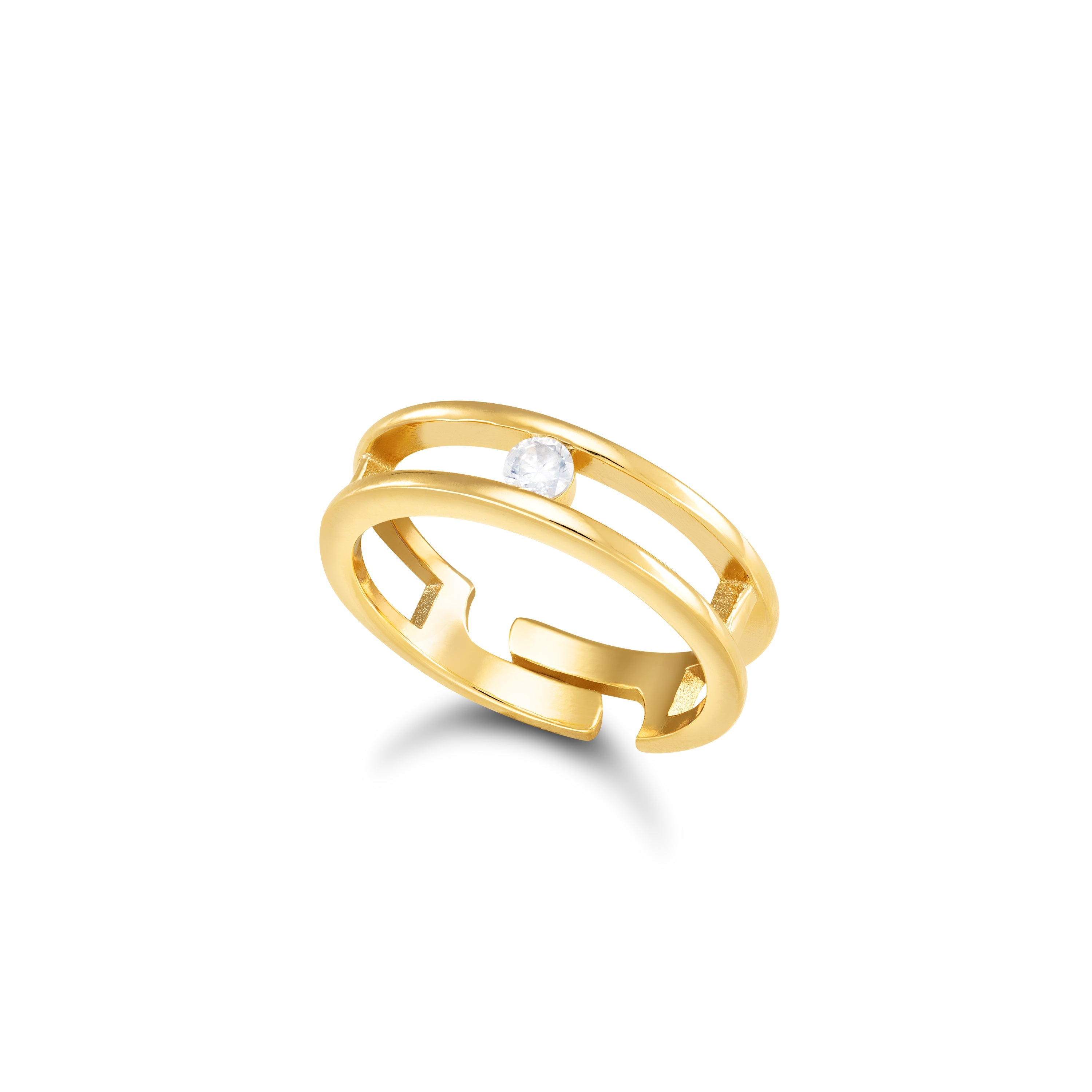 Double Circle With One Dot Ring - Gold White