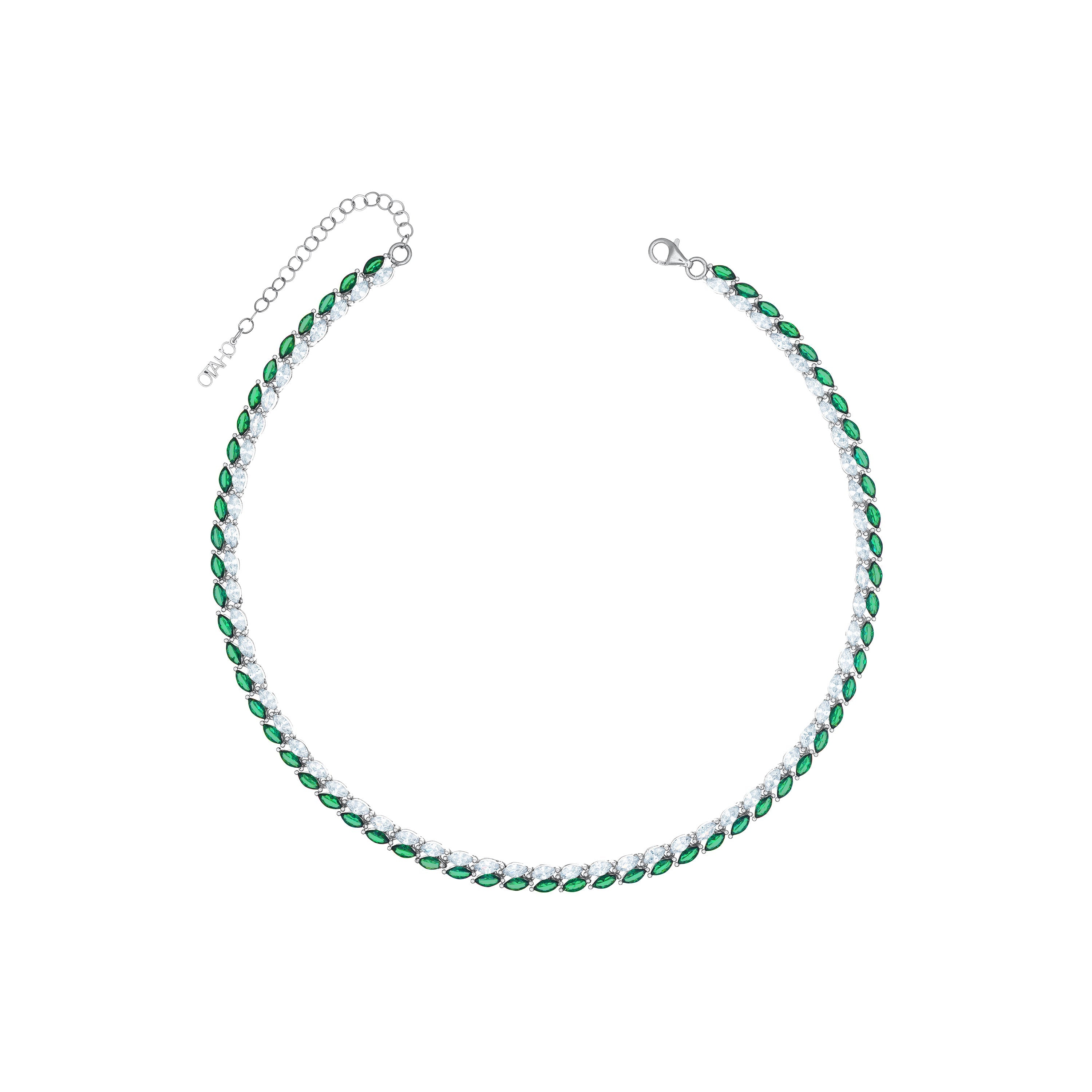 Double Marquise Line Tennis Choker - Silver Green And White