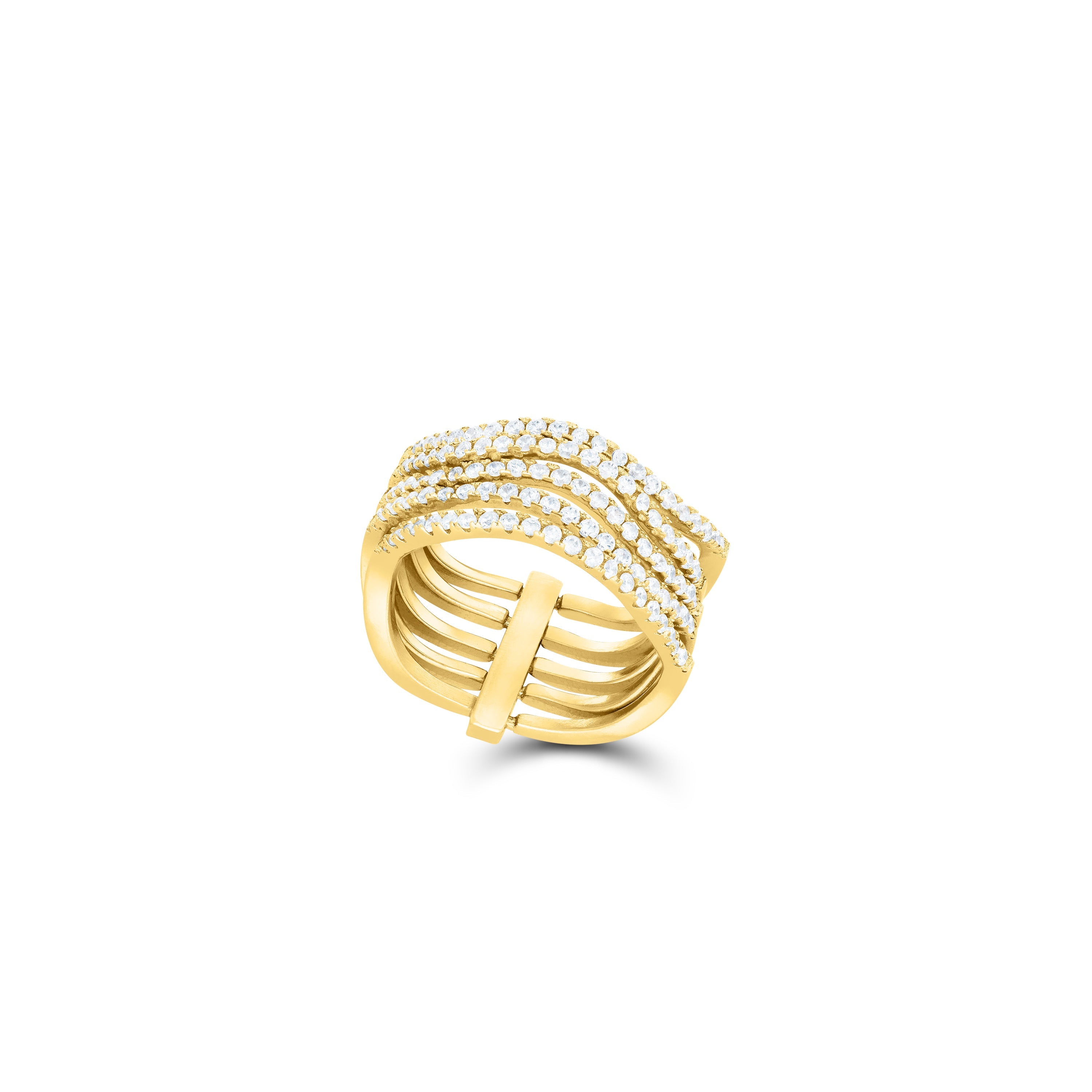 Dynamic Multi-Band Pave CZ Ring - Gold White