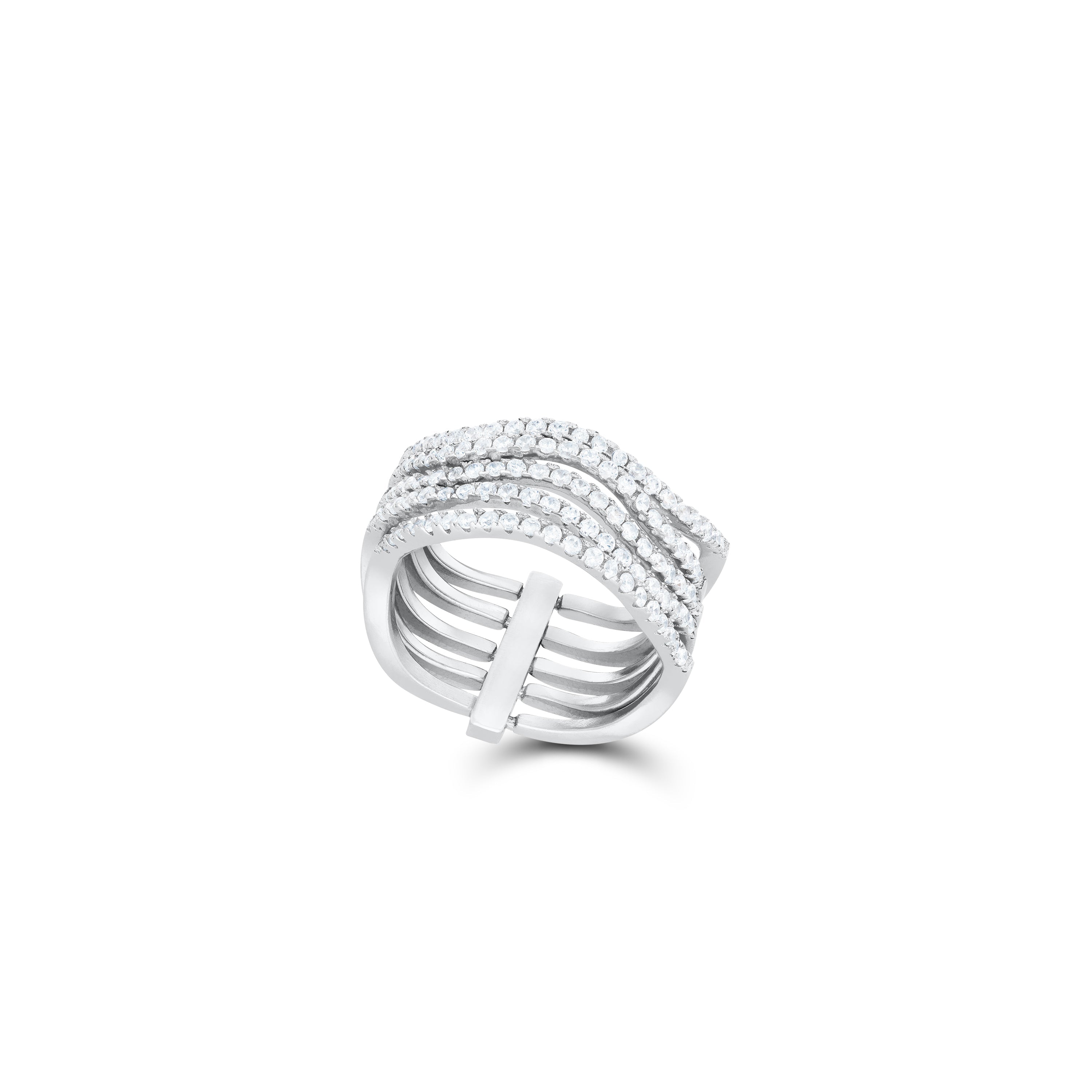 Dynamic Multi-Band Pave CZ Ring - Silver White